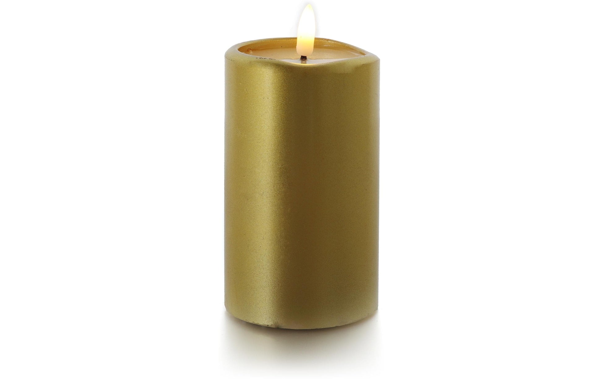 Balthasar LED-Kerze Novita Mittel – Ø 7,5 × 12,5 cm, Warmweiss, Timer, Batteriebetrieben, Gold