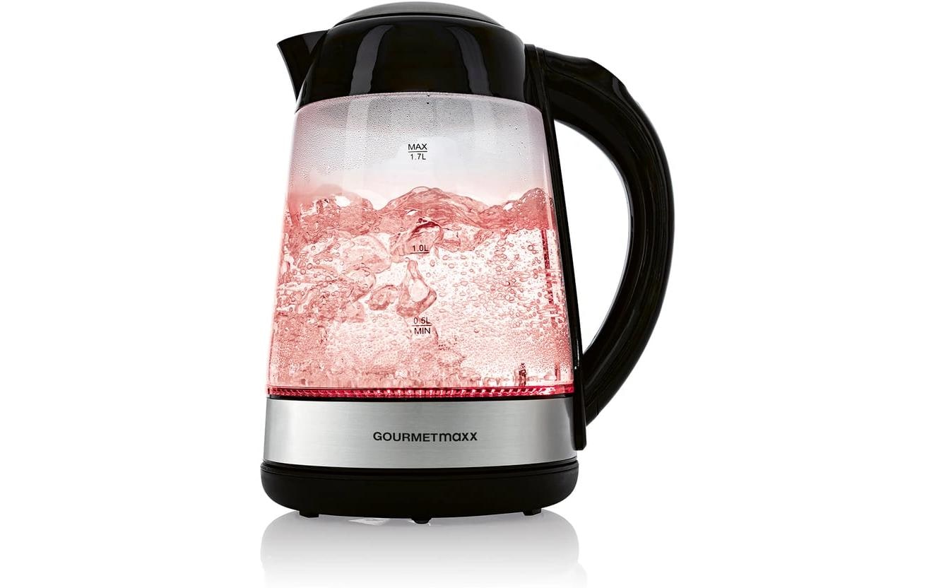 Gourmetmaxx Wasserkocher – 1,7 l, mit Temperaturwahl, Edelstahl, Schwarz