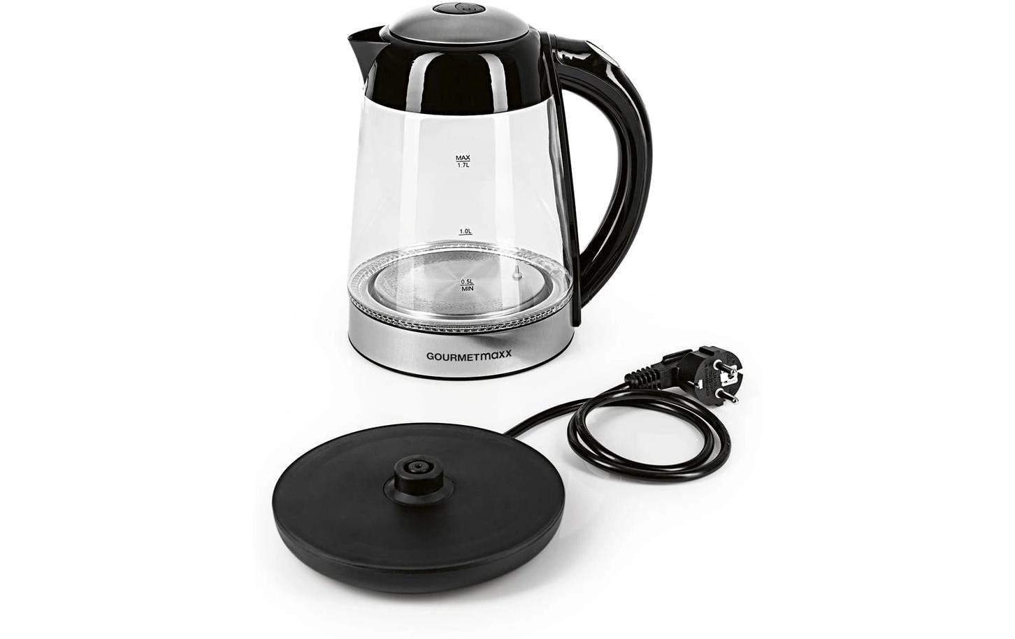 Gourmetmaxx Wasserkocher – 1,7 l, mit Temperaturwahl, Edelstahl, Schwarz