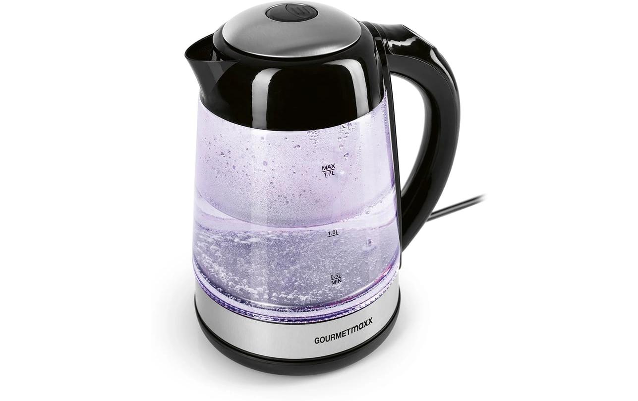 Gourmetmaxx Wasserkocher – 1,7 l, mit Temperaturwahl, Edelstahl, Schwarz