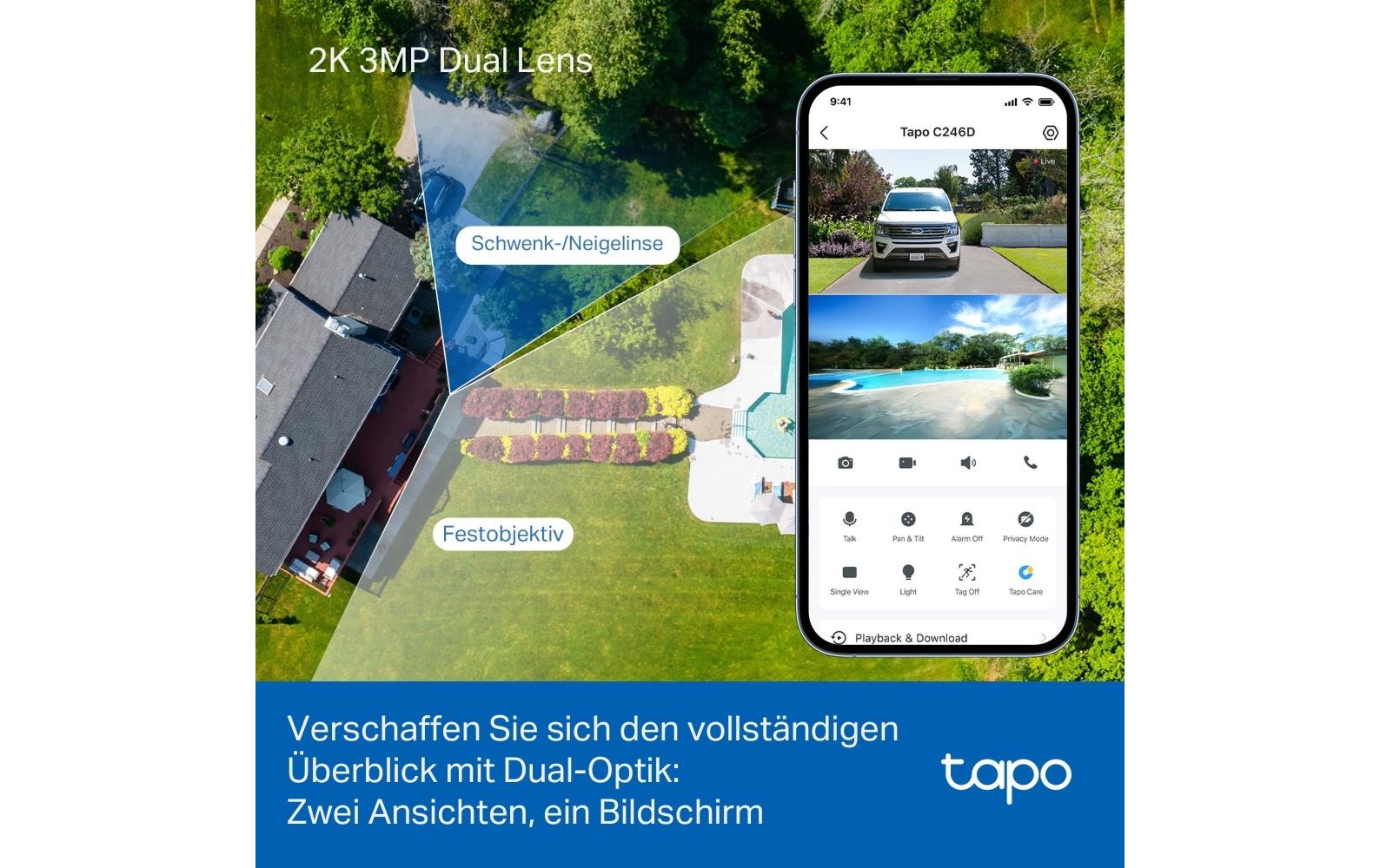 TP-Link Tapo C246D Netzwerkkamera – 2K QHD (2304×1296), IP65, WLAN, für Samsung SmartThings, Weiss