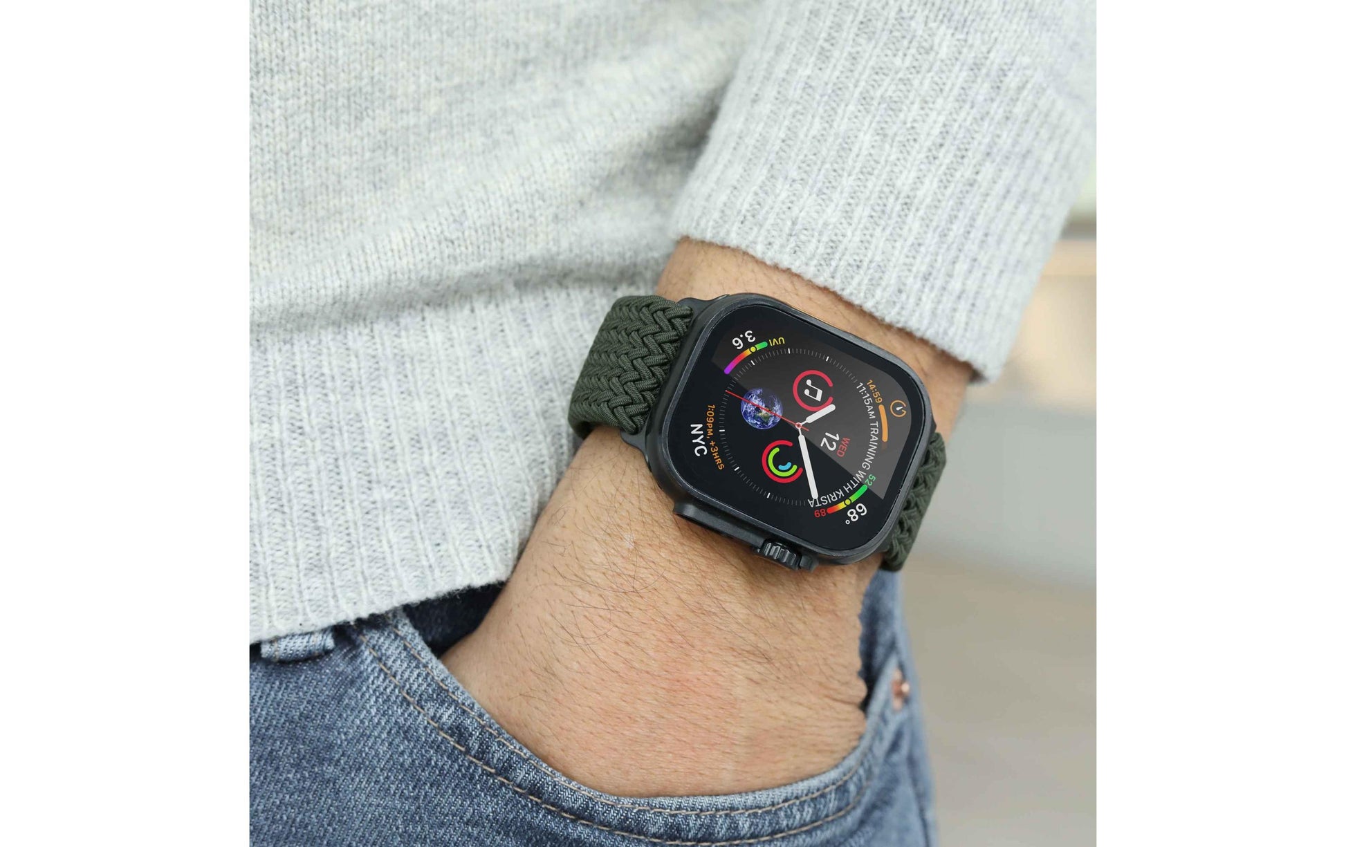Vonmählen Woven Loop – Armband – für Apple Watch, Olive/Schwarz, One Size, Nylon