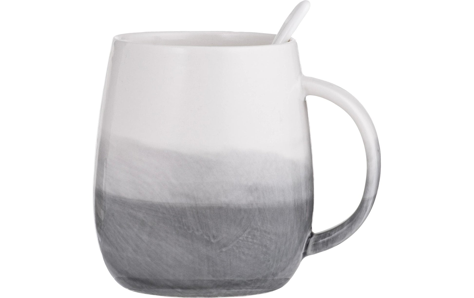 Ladelle Kaffeetasse – 380 ml, Porzellan, Grau/Weiss, inkl. Löffel