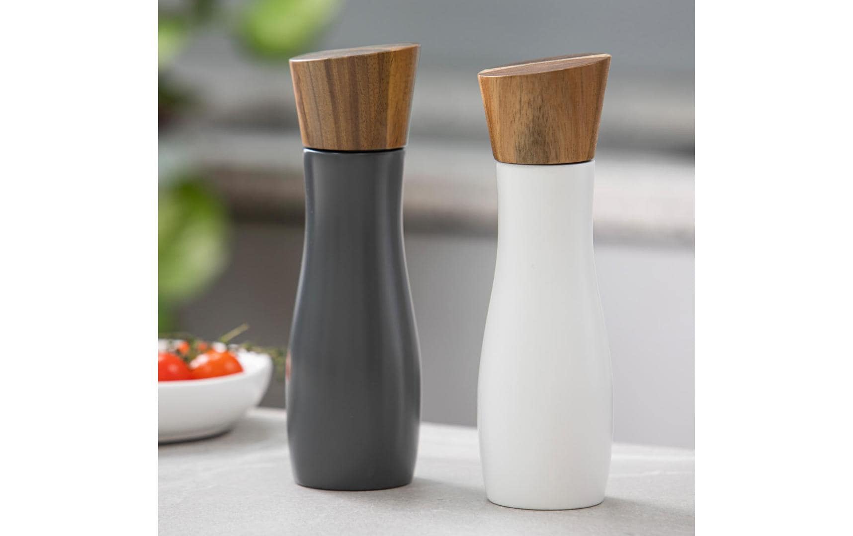 Ladelle Salz- und Pfeffermühle Ø 6 × 19,5 cm, Keramik/Holz (Akazie), Weiss/Anthrazit