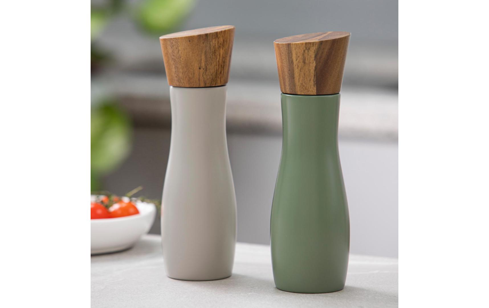 Ladelle Salz- und Pfeffermühle Ø 6 × 19,5 cm, Keramik/Akazienholz, Salbeigrün, 2-teilig