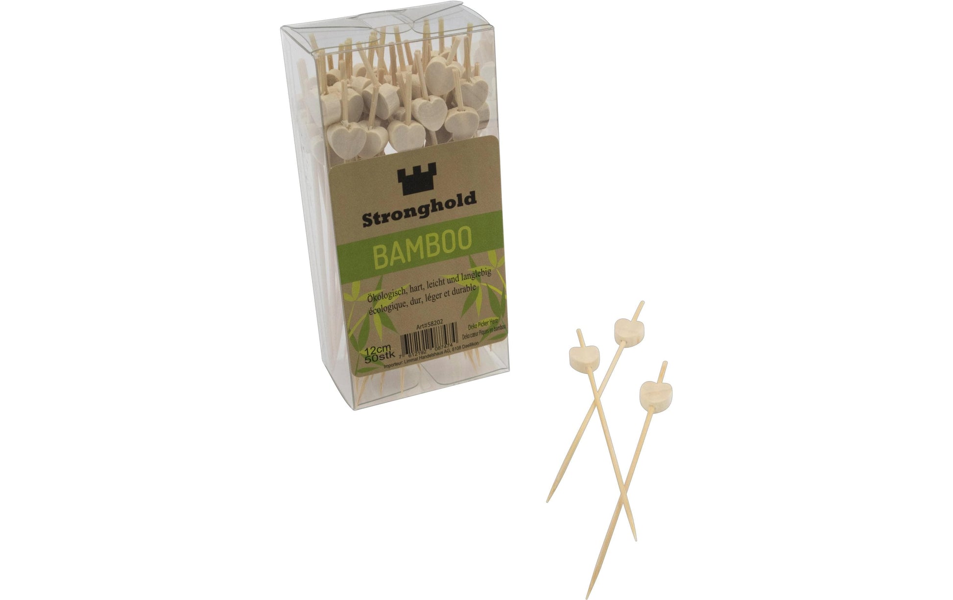 Stronghold Einweg-Party-Piekser Herz – Nature – 12 cm – Bambus