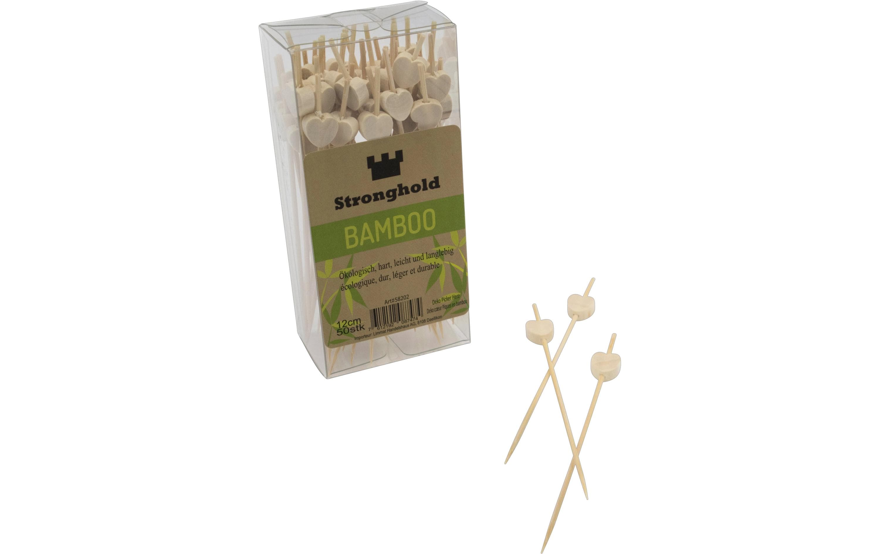 Stronghold Einweg-Party-Piekser Herz – Nature – 12 cm – Bambus