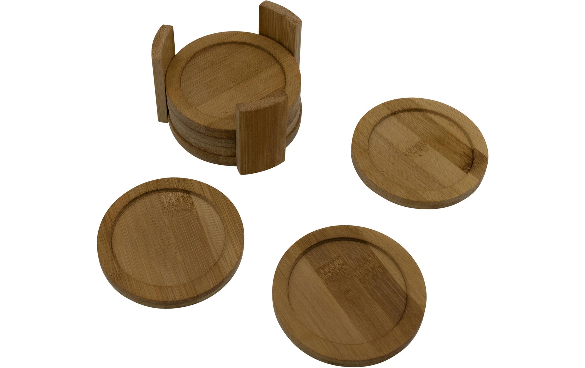 Stronghold Glasuntersetzer – 6er Set, Ø 11 cm, H 1 cm, Bambus, Braun