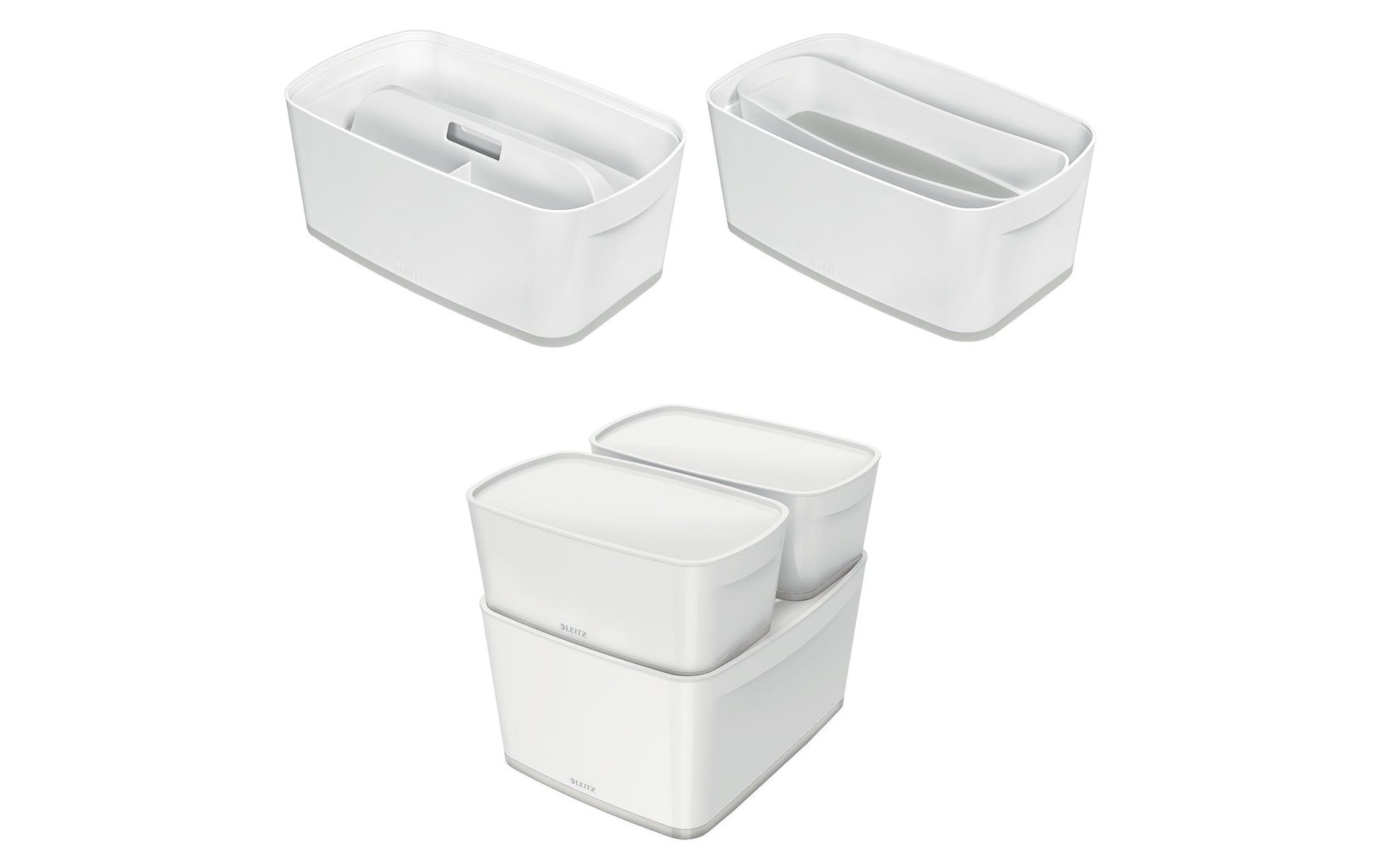 Leitz Aufbewahrungsbox MyBox – Kunststoff, weiss/grau, 31,8 × 12,8 × 19,1 cm – 1er-Pack
