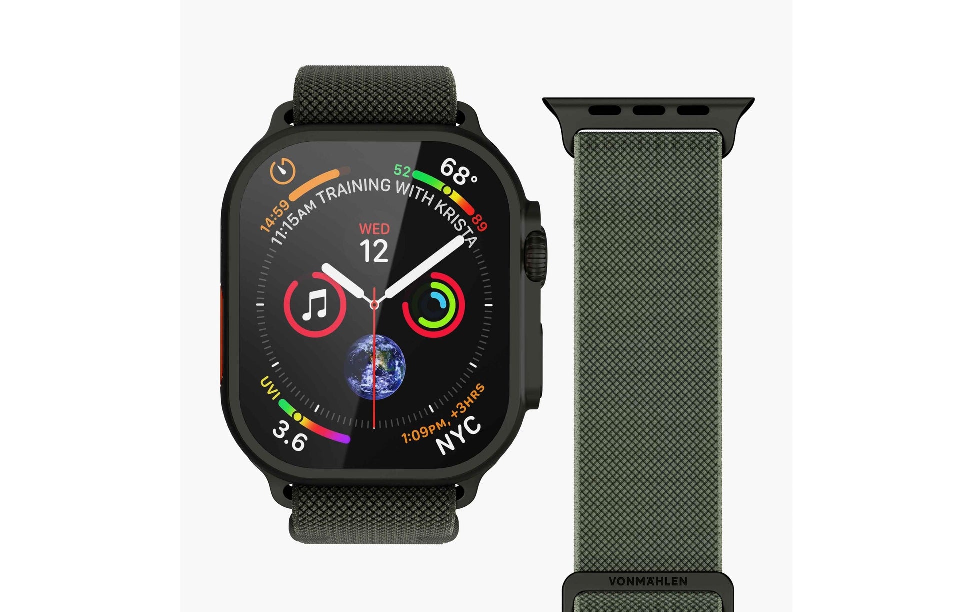 Vonmählen Classic Nylon Loop – Armband – für Apple Watch Ultra – Schwarz/Olive, One Size, Nylon