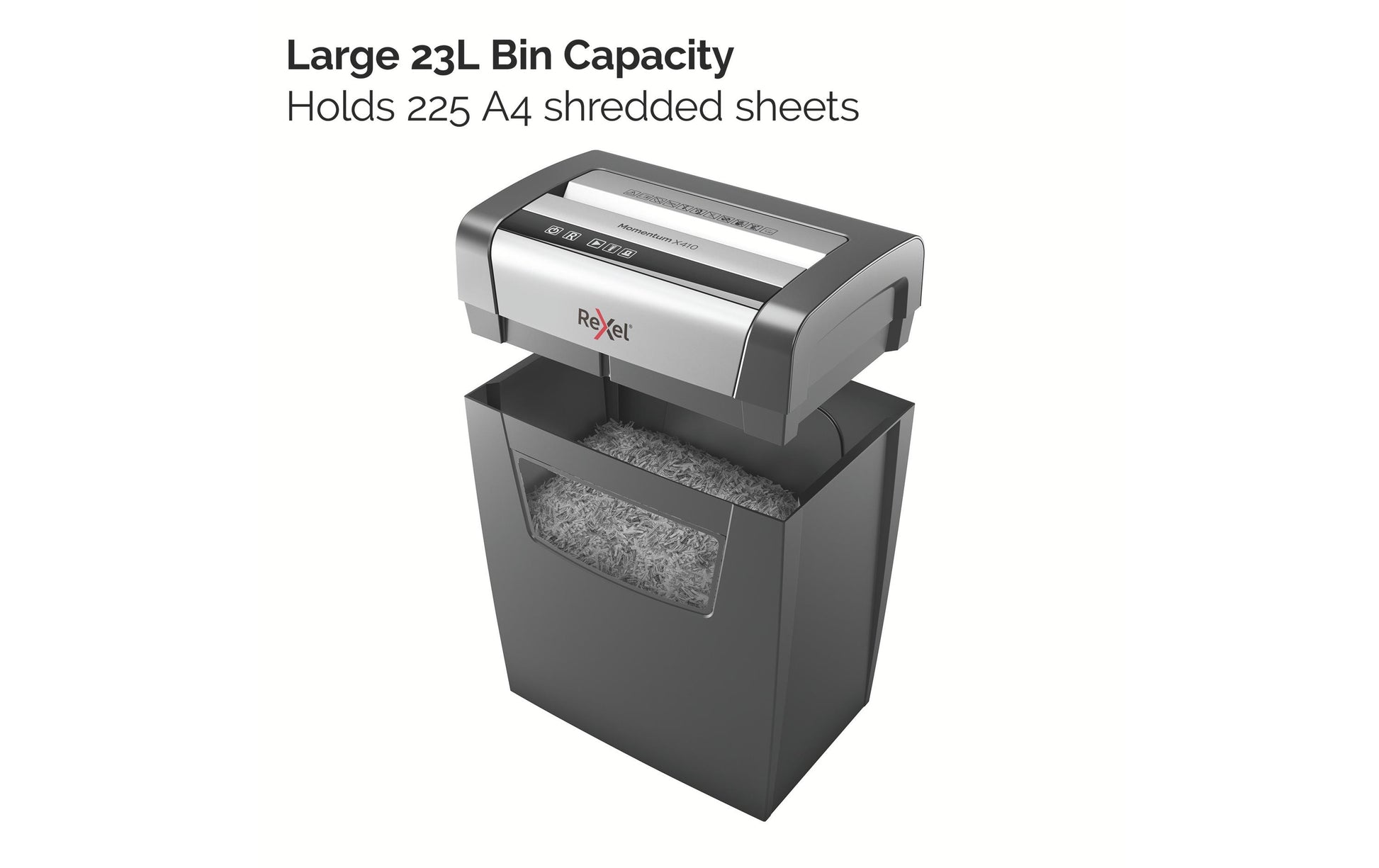 Rexel Momentum X410 – Aktenvernichter, DIN P-4, Partikelschnitt 4 × 28 mm, 10 Blatt, 23 l, A4