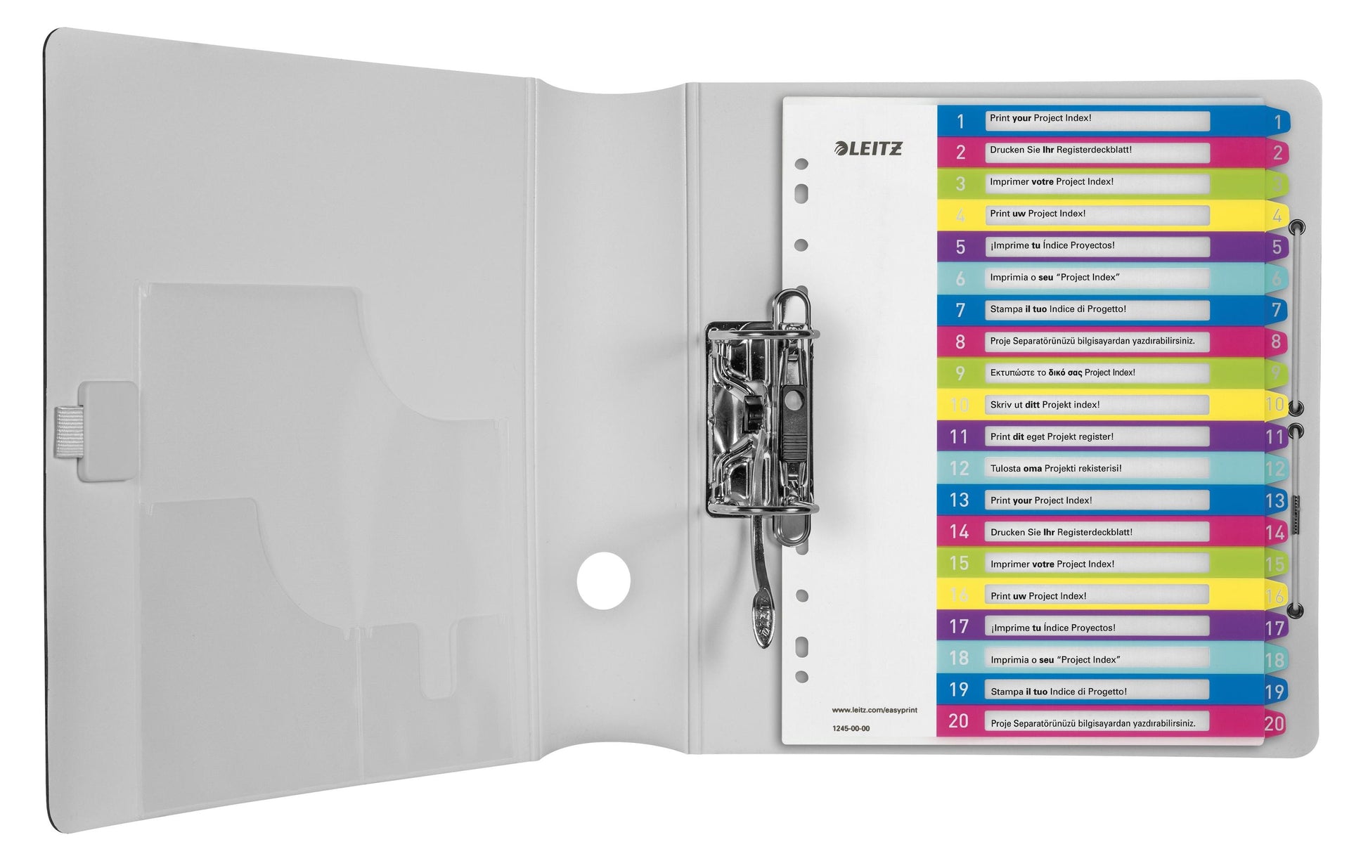 Leitz Register A4 – nummeriert 1–20, 20 Taben, PP mehrfarbig, 11-fach, druckbar