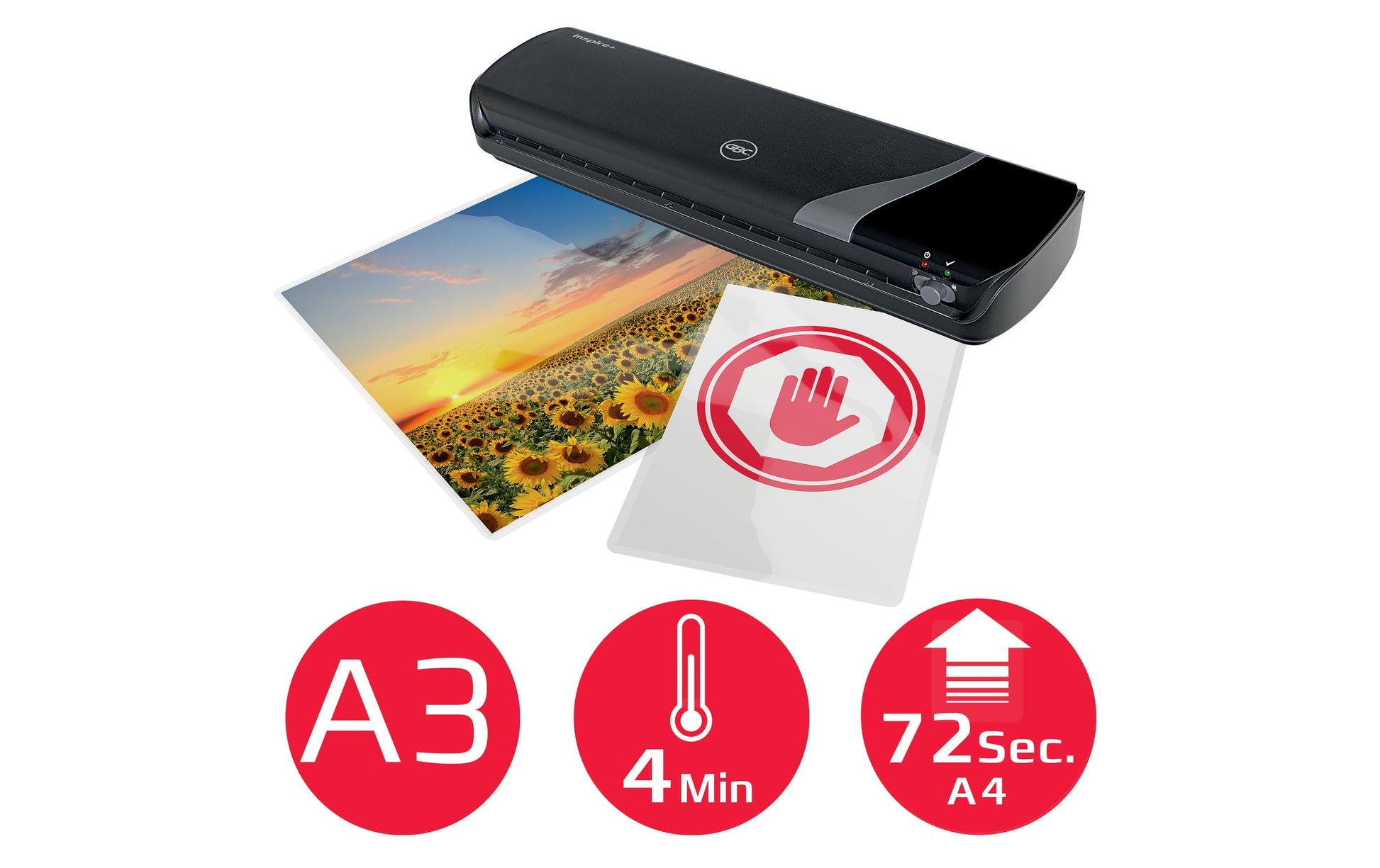 GBC Inspire+ Laminiergerät A3 – 2-Rollen, 75–125 µm, Kaltlamination, Aufheizzeit 4 Min., 250 mm/min