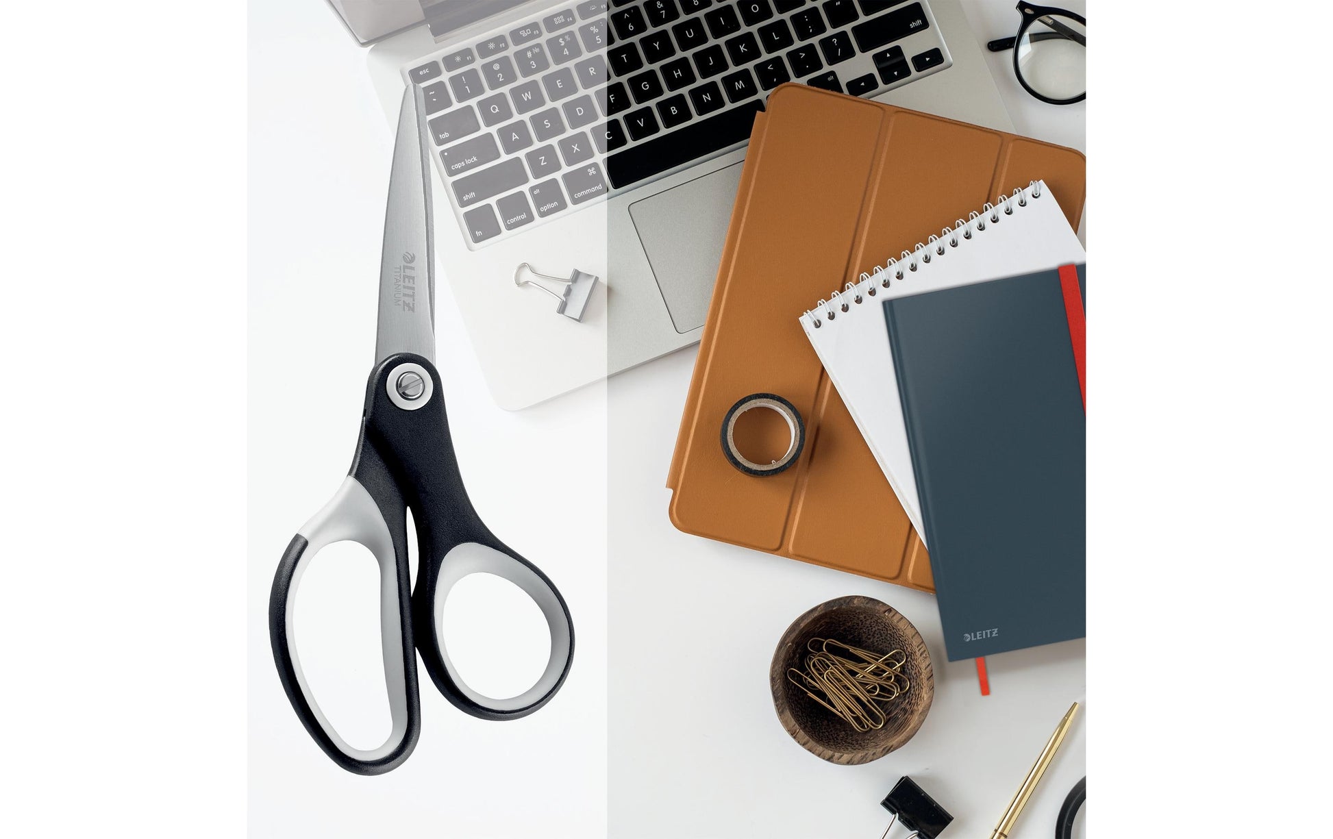 Leitz Universalschere – für Rechts- und Linkshänder, abgerundet, Softgrip, Kunststoff, schwarz