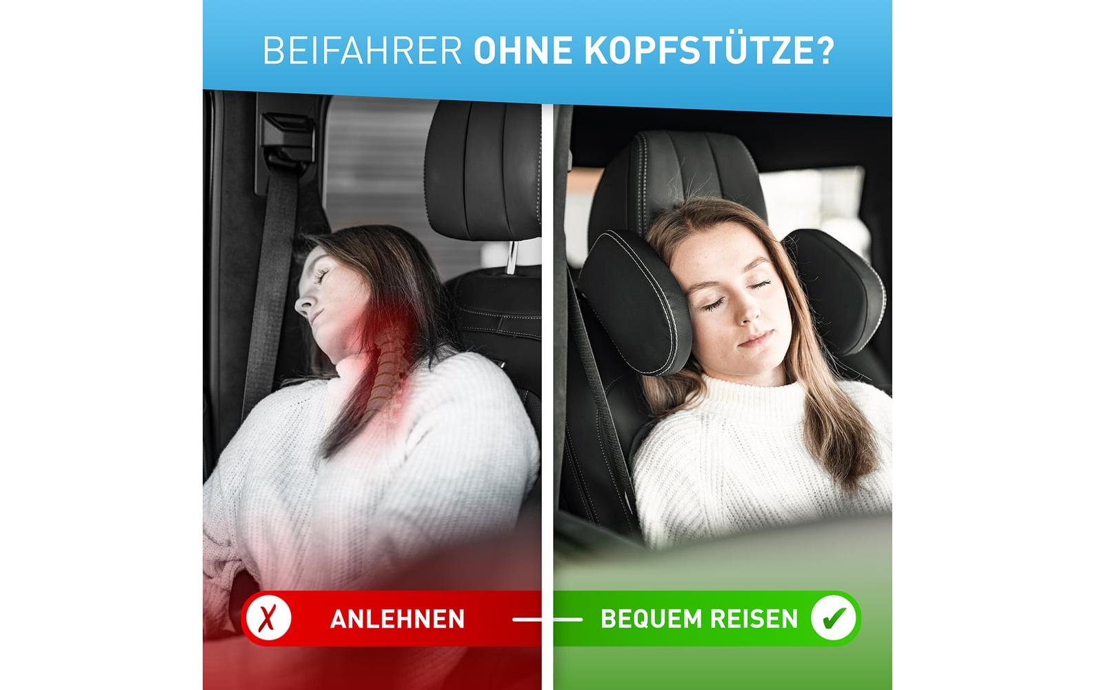 Flipline Kopfstütze – Schaum, Polyurethan (PU) – für Auto – 375×230 mm – schwarz/weiss