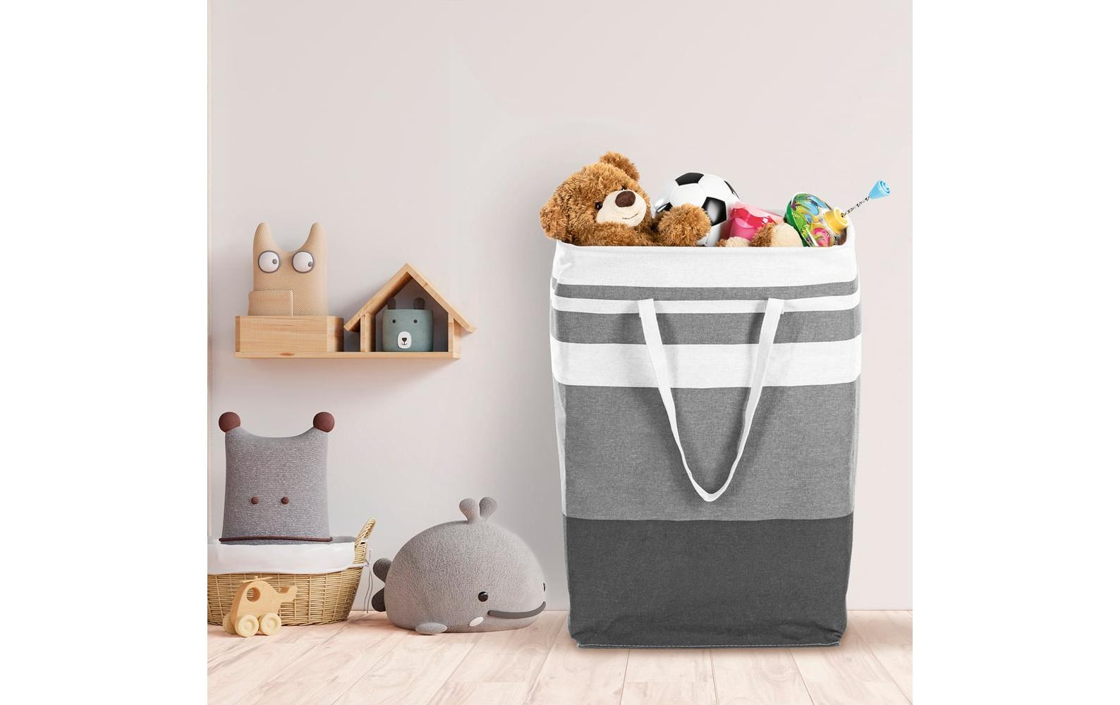 Easymaxx Faltbox 75 l – faltbar – Leinen – weiss/grau – 400 × 300 × 600 mm – 2 Stück