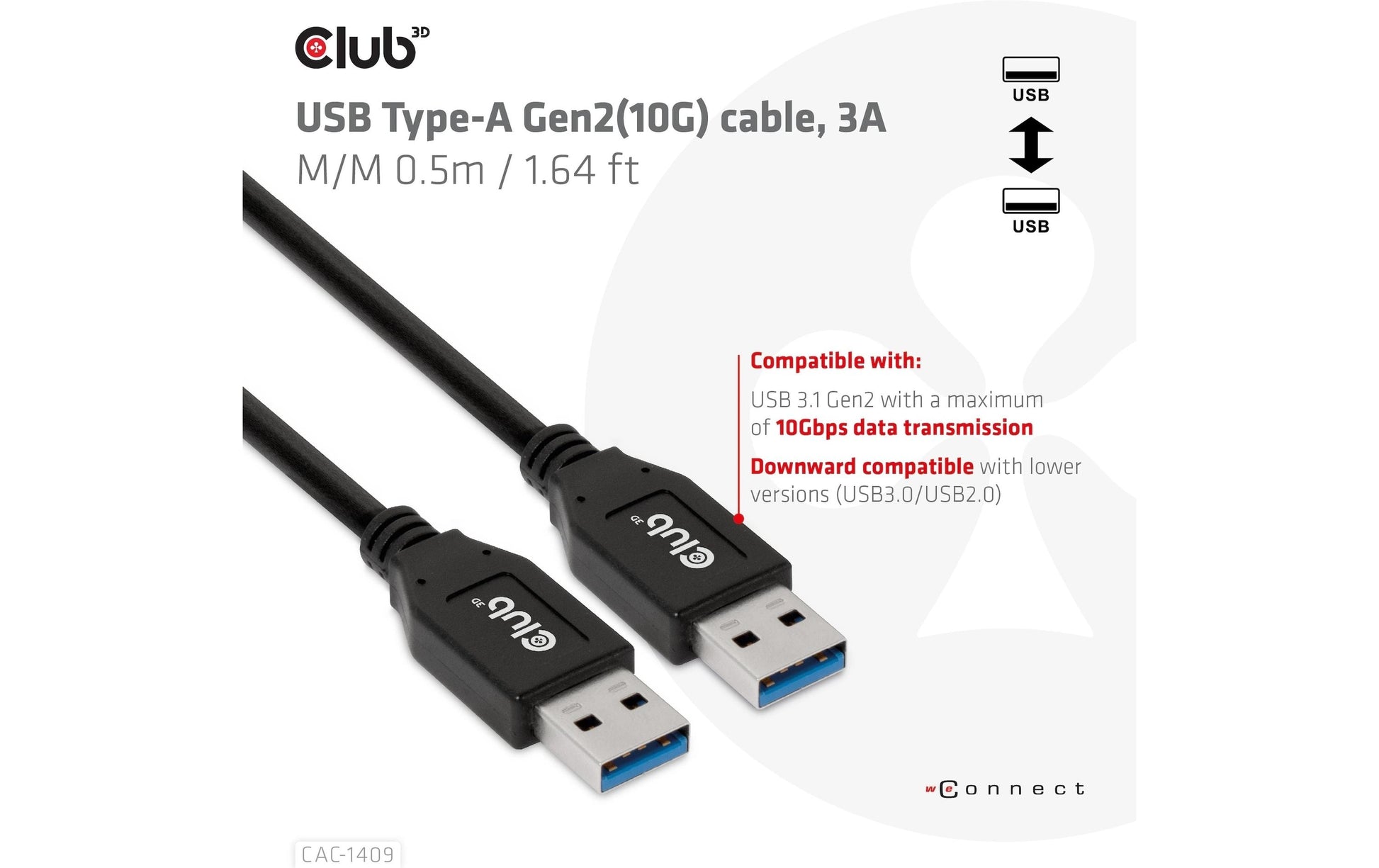 CLUB3D Club 3D – USB-Kabel, USB-A zu USB-A, 0,5 m, USB 3