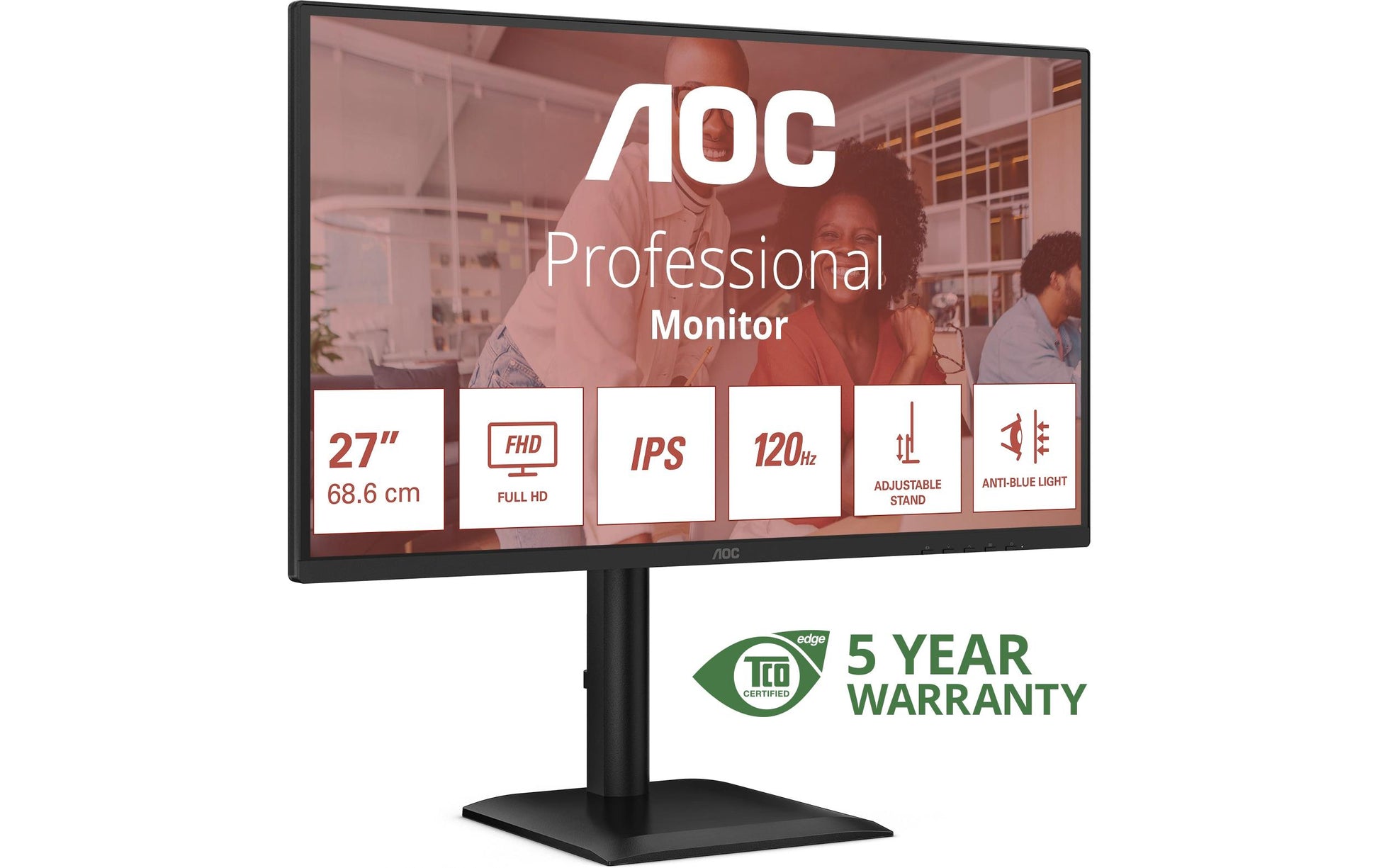 AOC 27E4U – Monitor, 27", IPS, 120 Hz, 300 cd/m², USB-Hub, Integrierte Lautsprecher, VESA 100 × 100, Schwarz