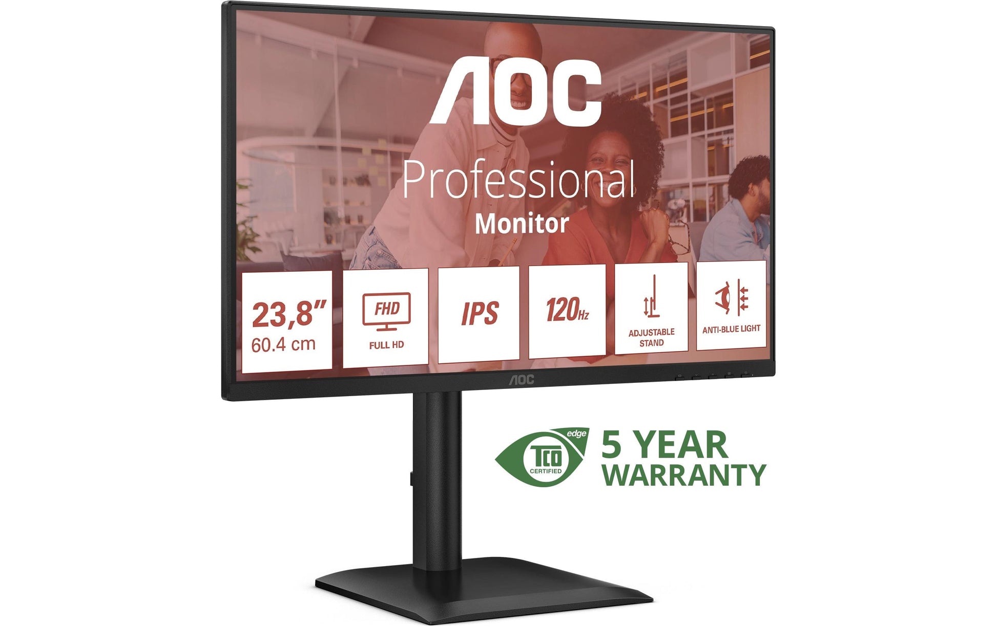AOC 24E4U – Monitor, 23,8", IPS, 120 Hz, 300 cd/m², USB-Hub, Integrierte Lautsprecher, VESA 100 × 100, Schwarz