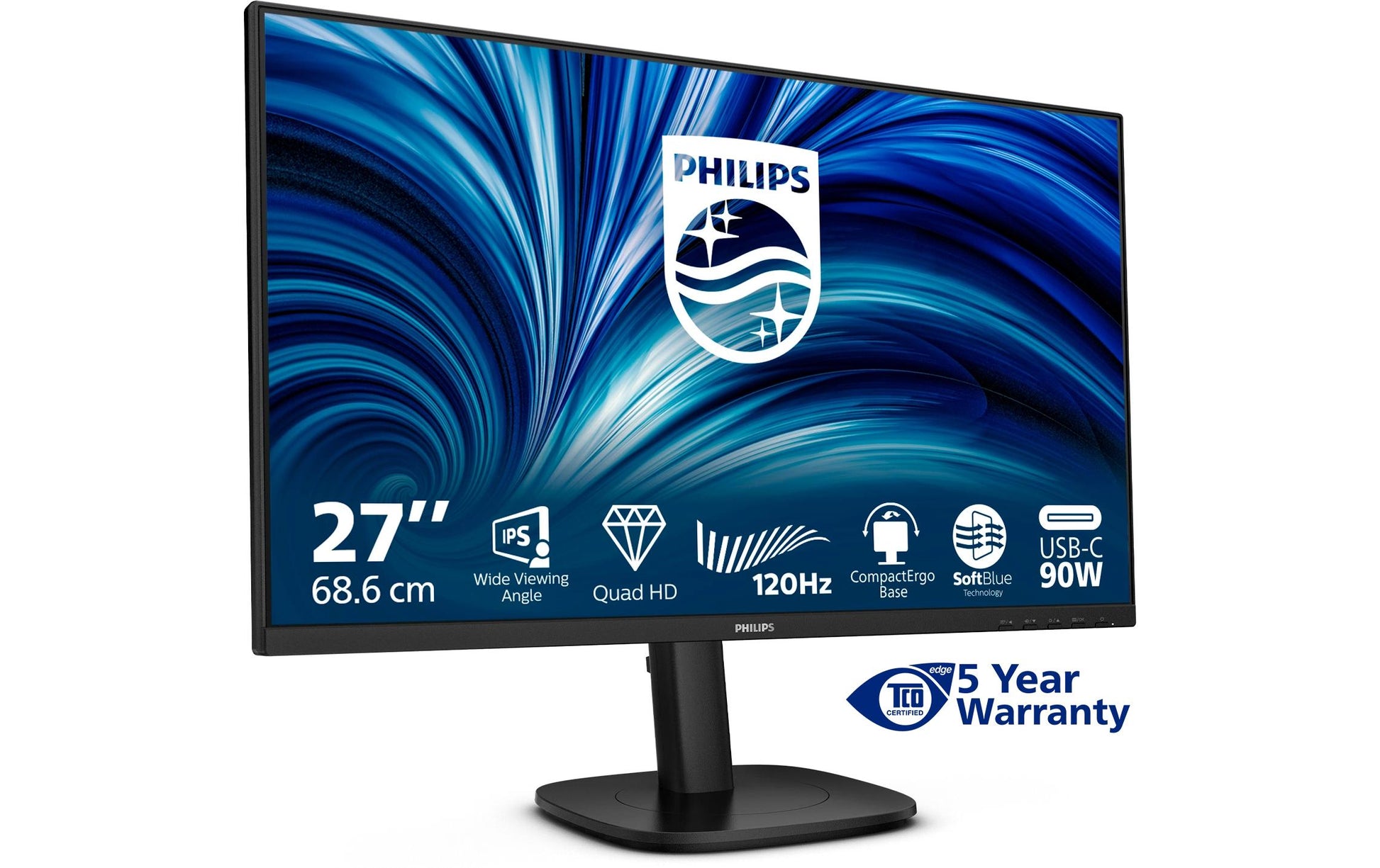 Philips 27B2U3601/00 – Monitor, 27", IPS, 120 Hz, 350 cd/m², USB-C, Integrierte Lautsprecher, Schwarz