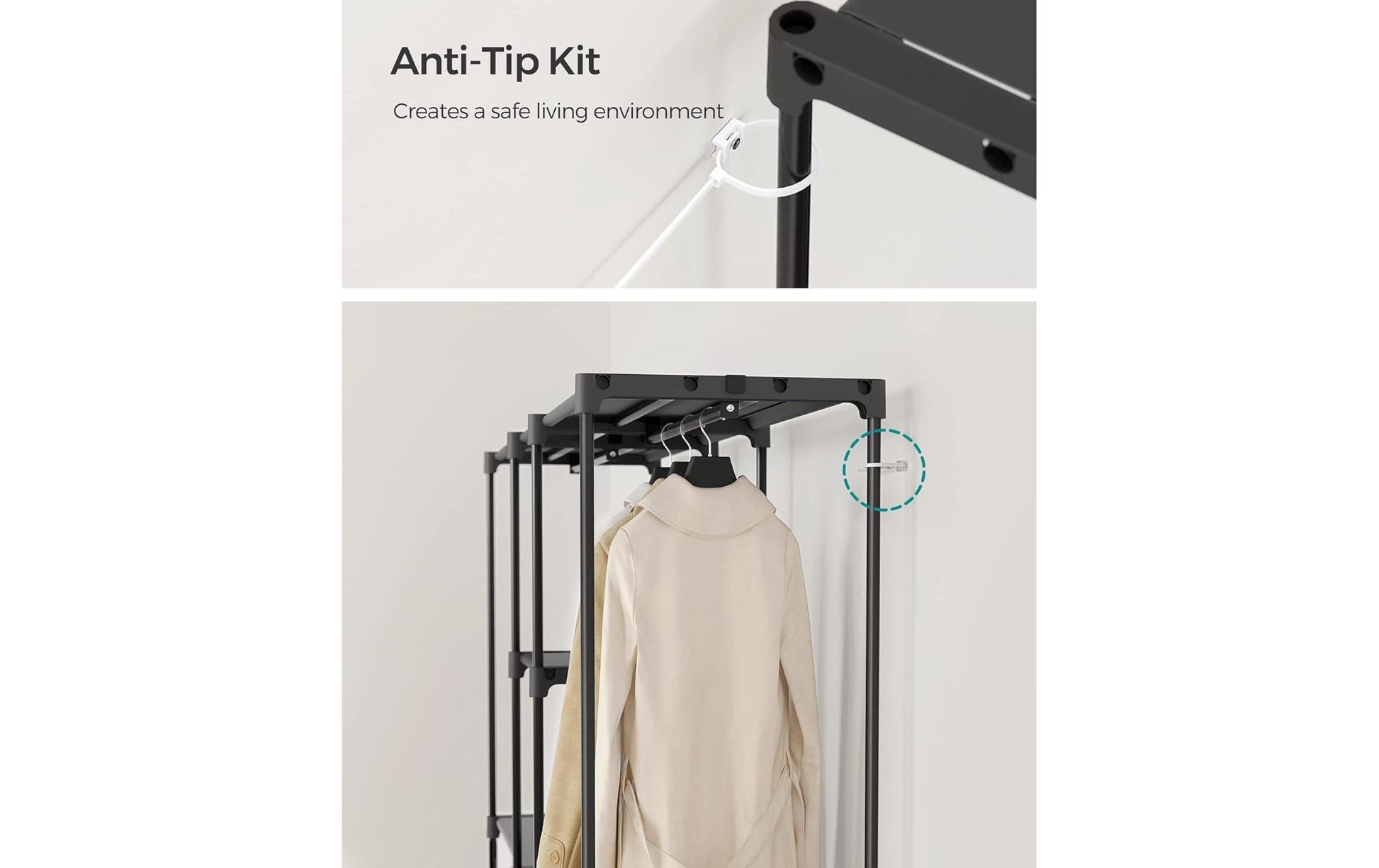 Songmics Garderobenständer – Stahl/Kunststoff, Schwarz, 182 × 43 × 182 cm