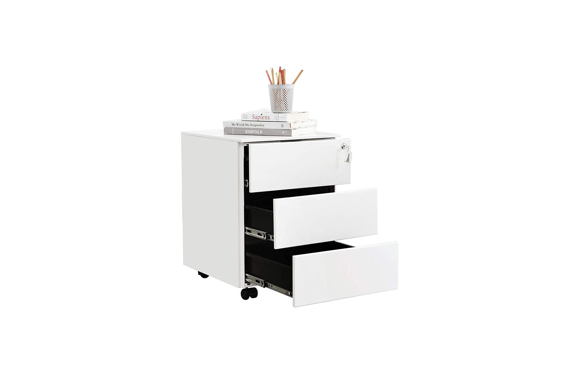 Songmics Rollcontainer – Stahl, weiss, abschliessbar, 45 × 39 × 55 cm