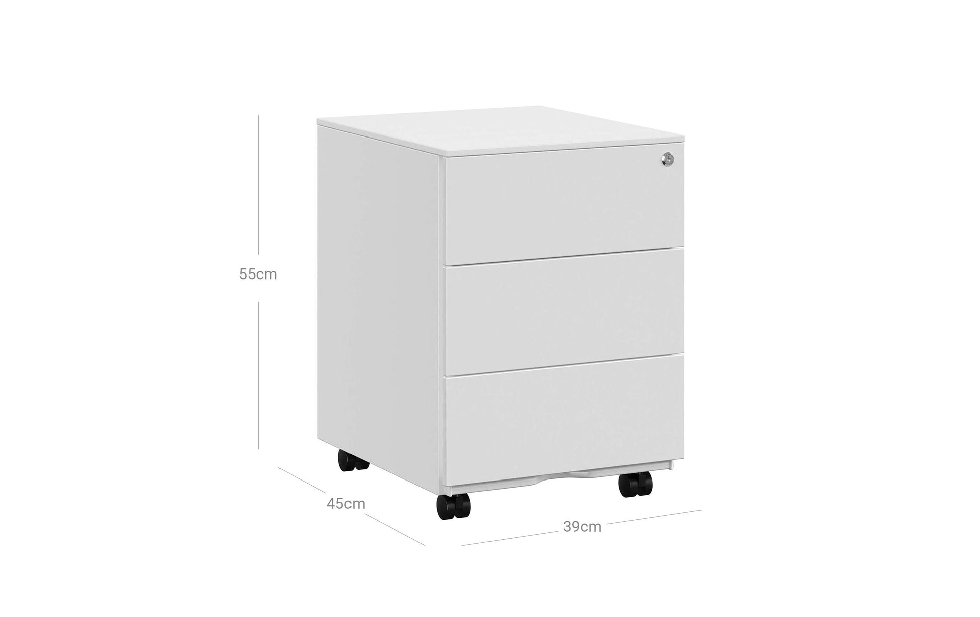 Songmics Rollcontainer – Stahl, weiss, abschliessbar, 45 × 39 × 55 cm