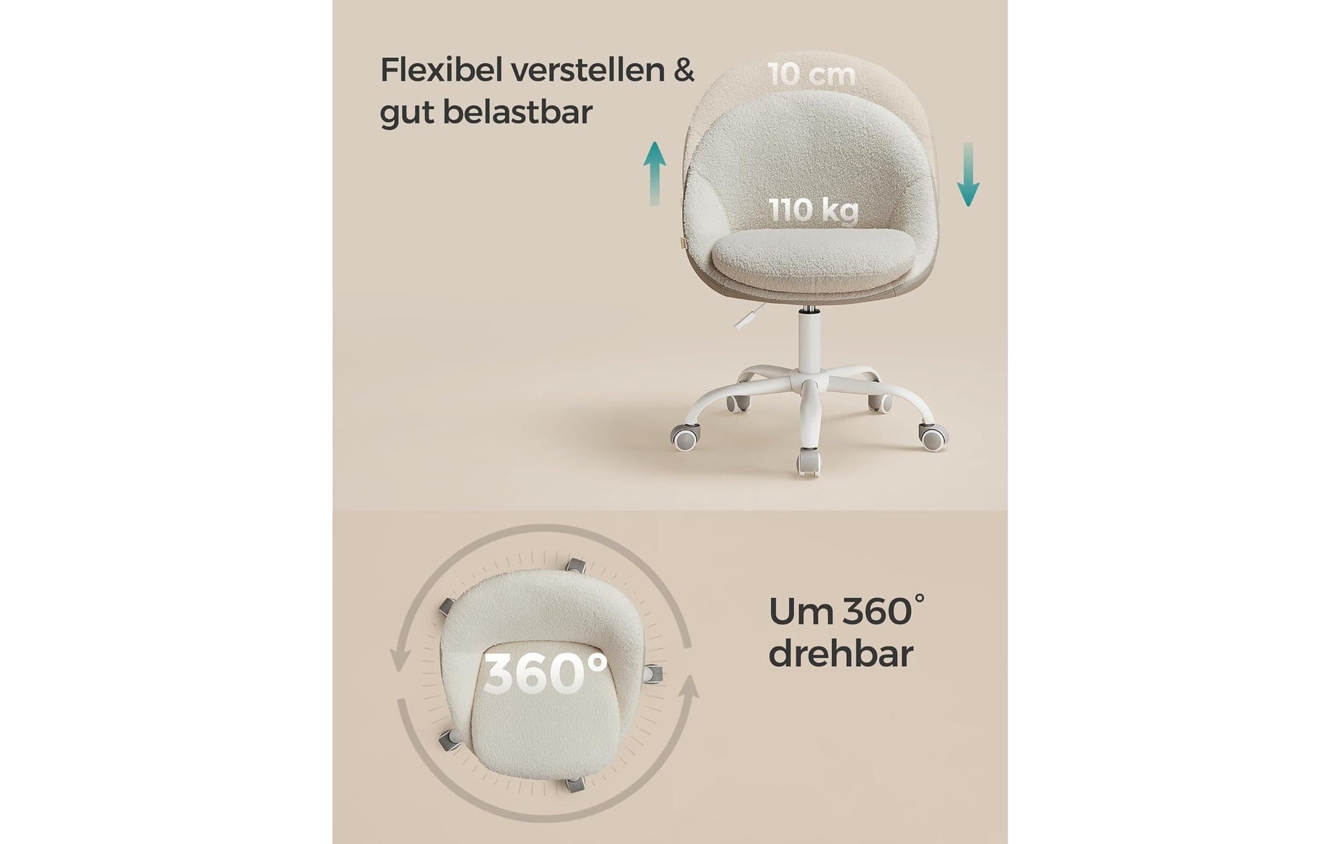 Songmics Konferenzstuhl Cappuccino – 56 × 60 × 83-93 cm, beige-creme