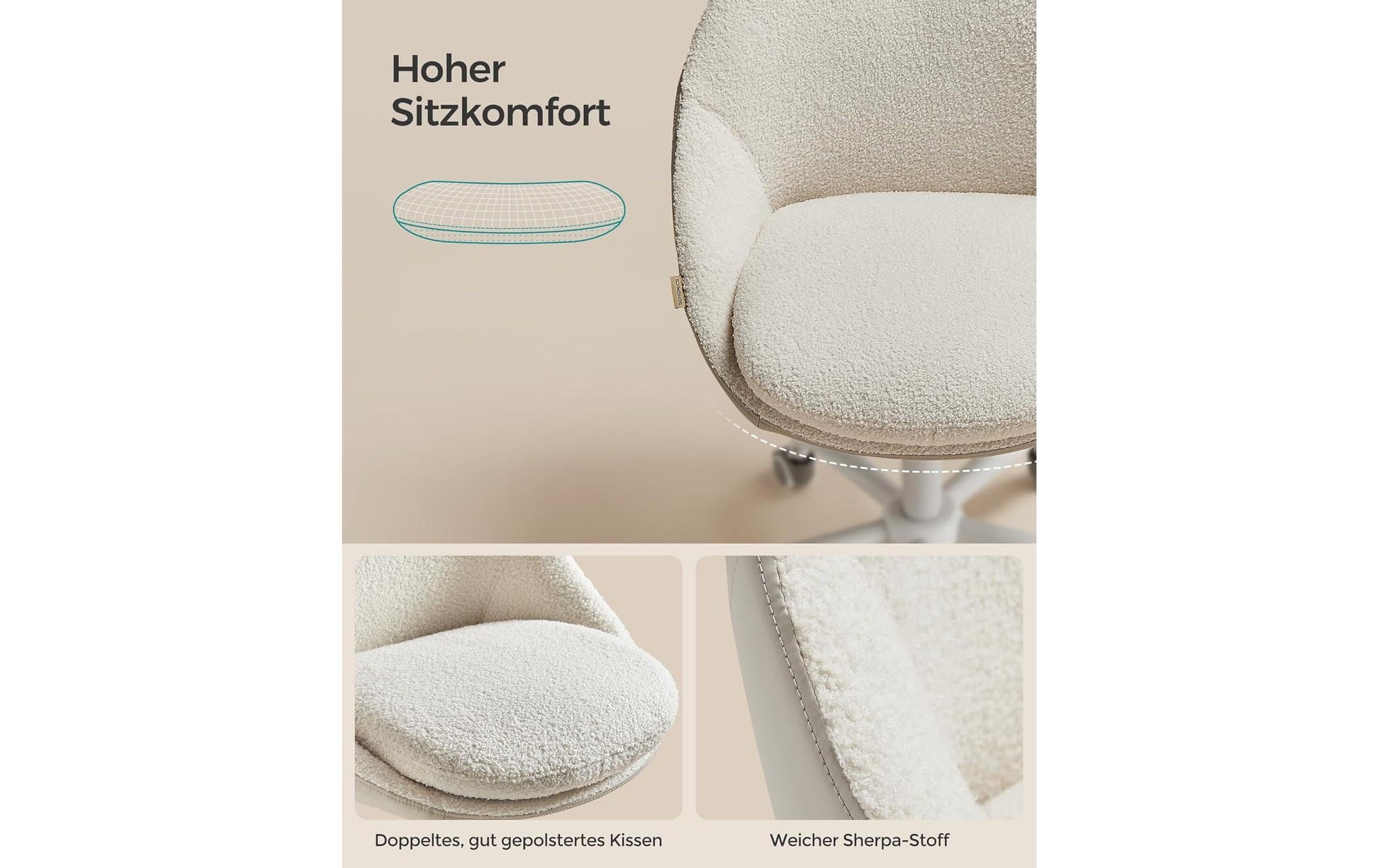 Songmics Konferenzstuhl Cappuccino – 56 × 60 × 83-93 cm, beige-creme