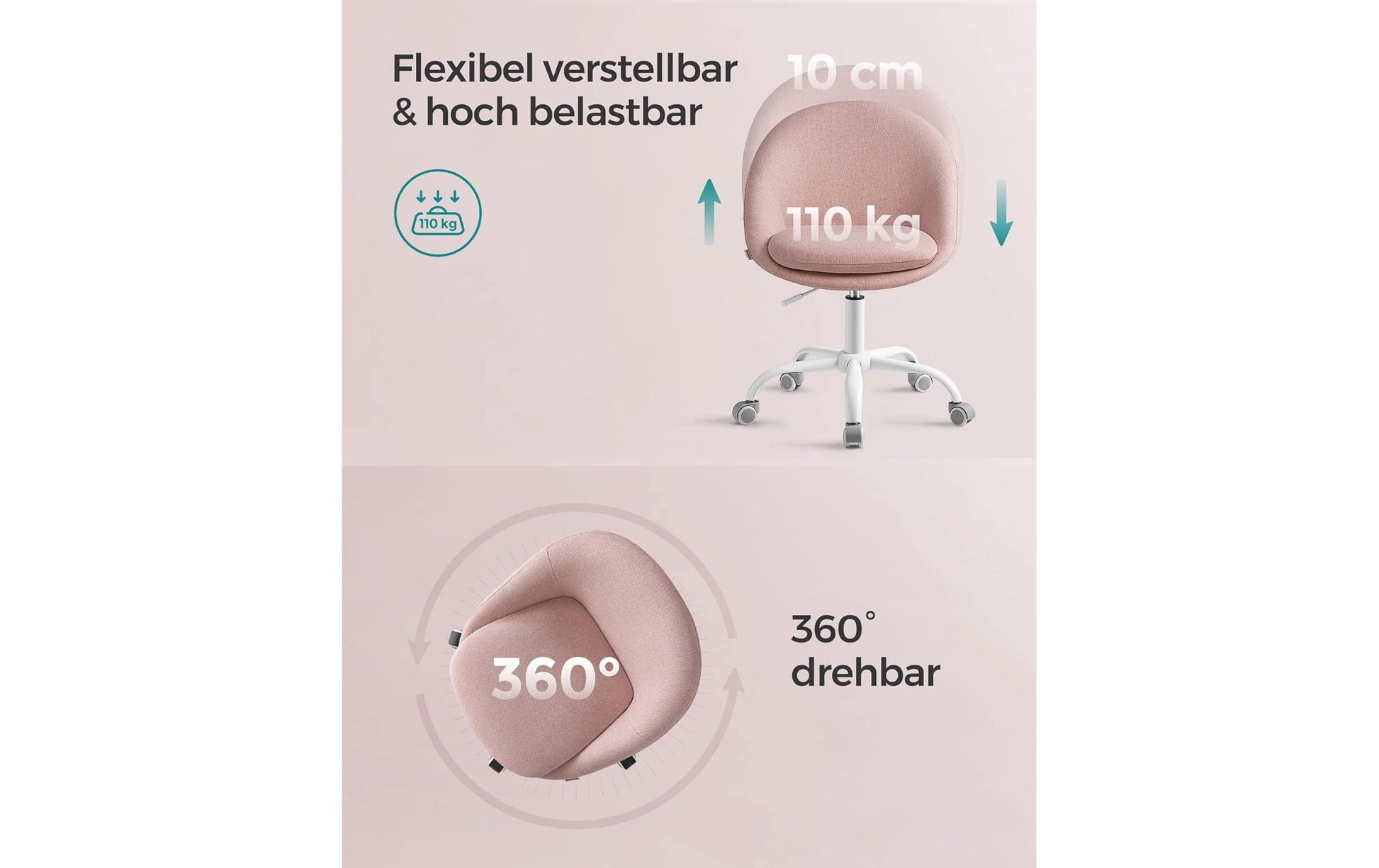 Songmics Bürostuhl – 58 × 58 × 83–93 cm, Hellrosa