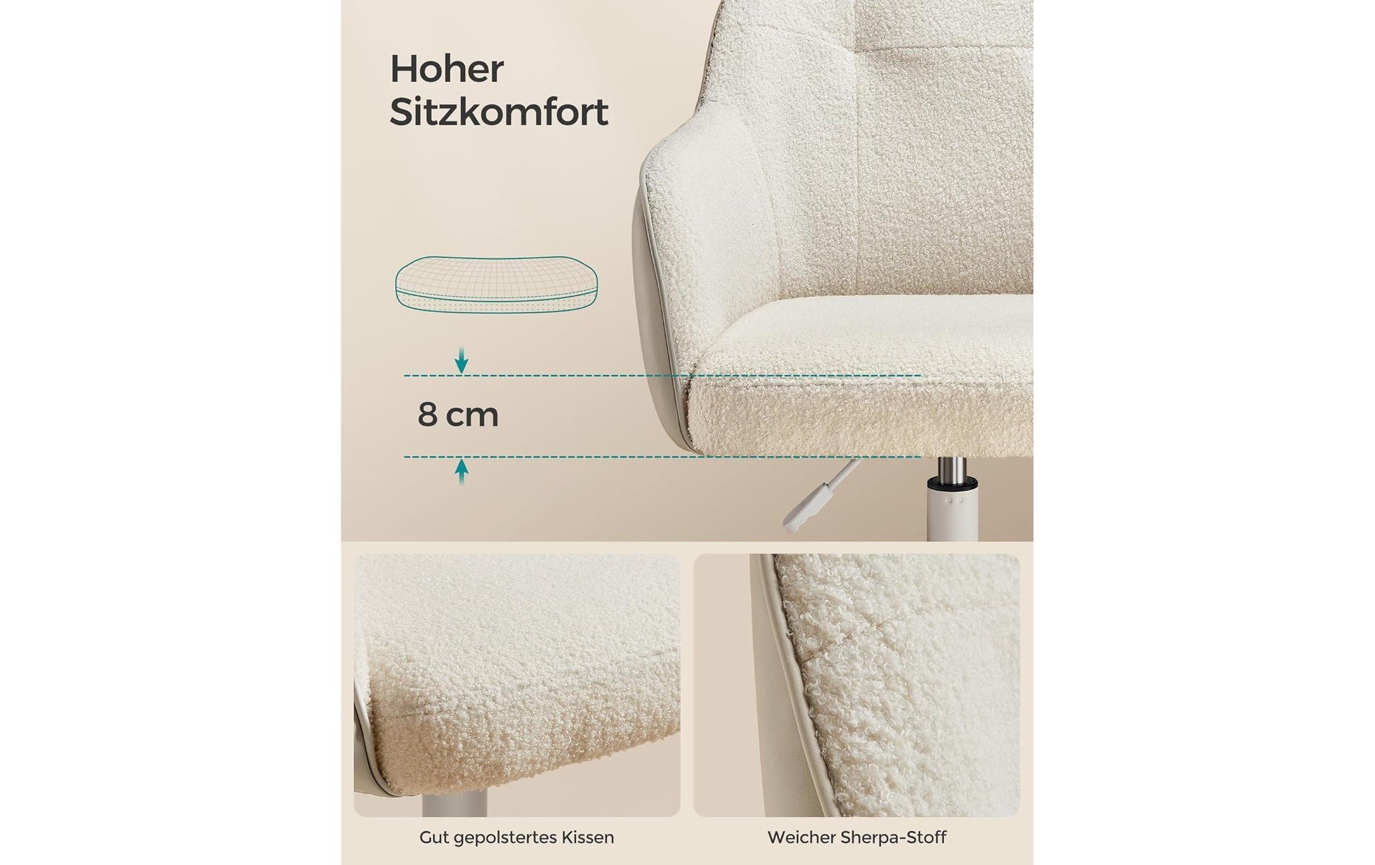 Songmics Bürostuhl Capuccino – 58 × 60,8 × 86–96 cm, beige/hellbeige