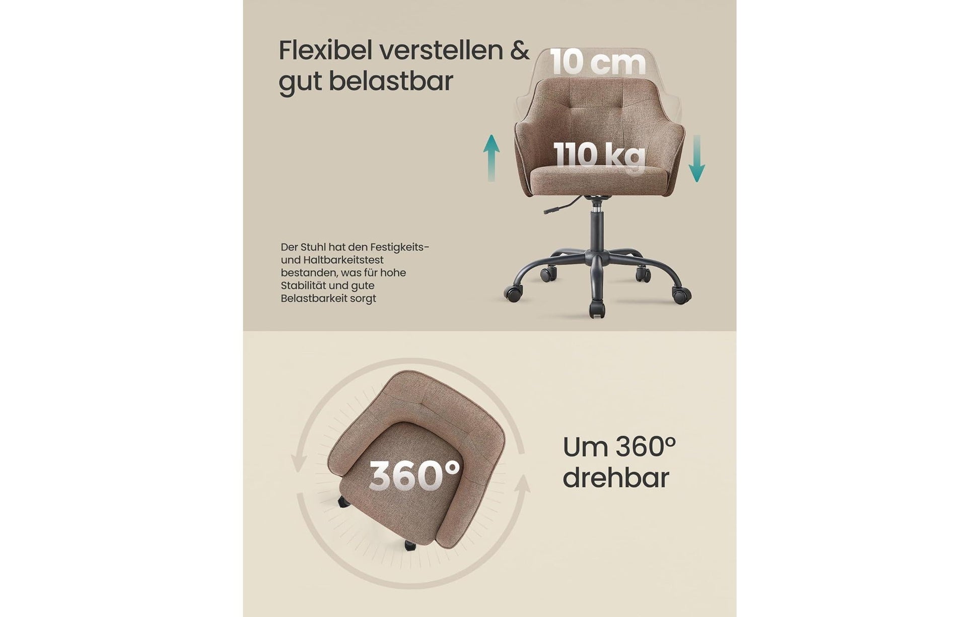 Songmics Bürostuhl – 61×58×86–96 cm, braun