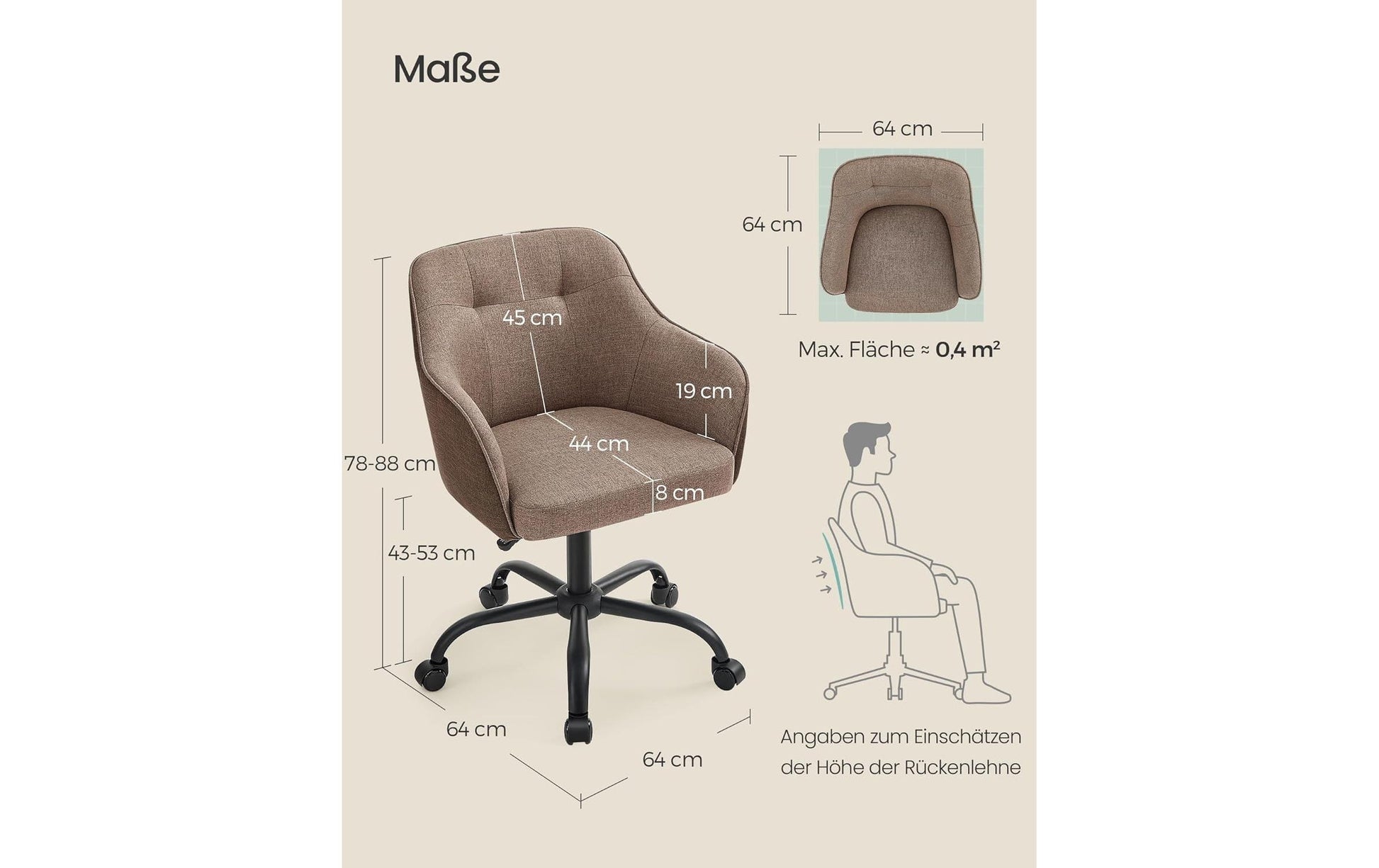 Songmics Bürostuhl – 61×58×86–96 cm, braun