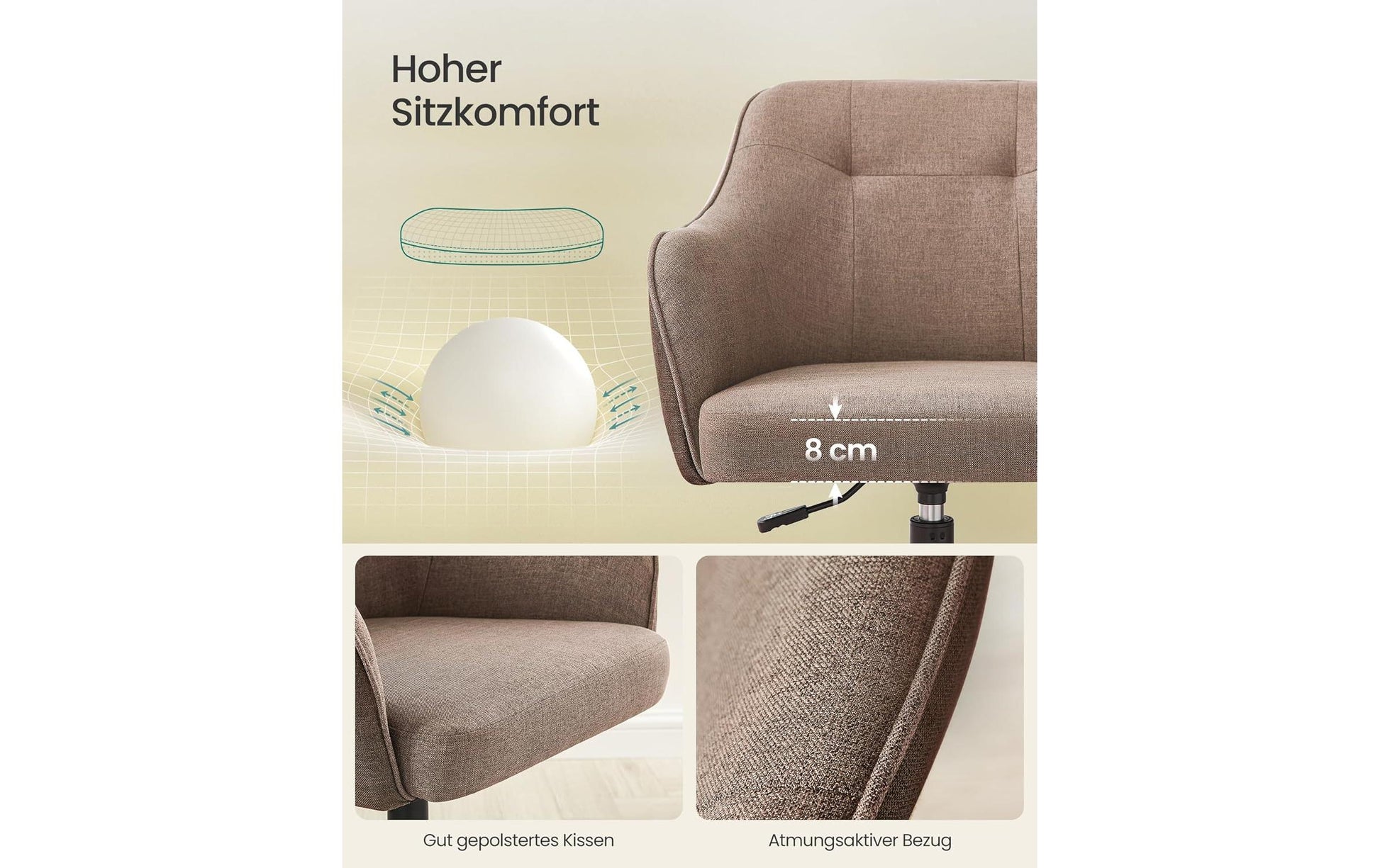 Songmics Bürostuhl – 61×58×86–96 cm, braun