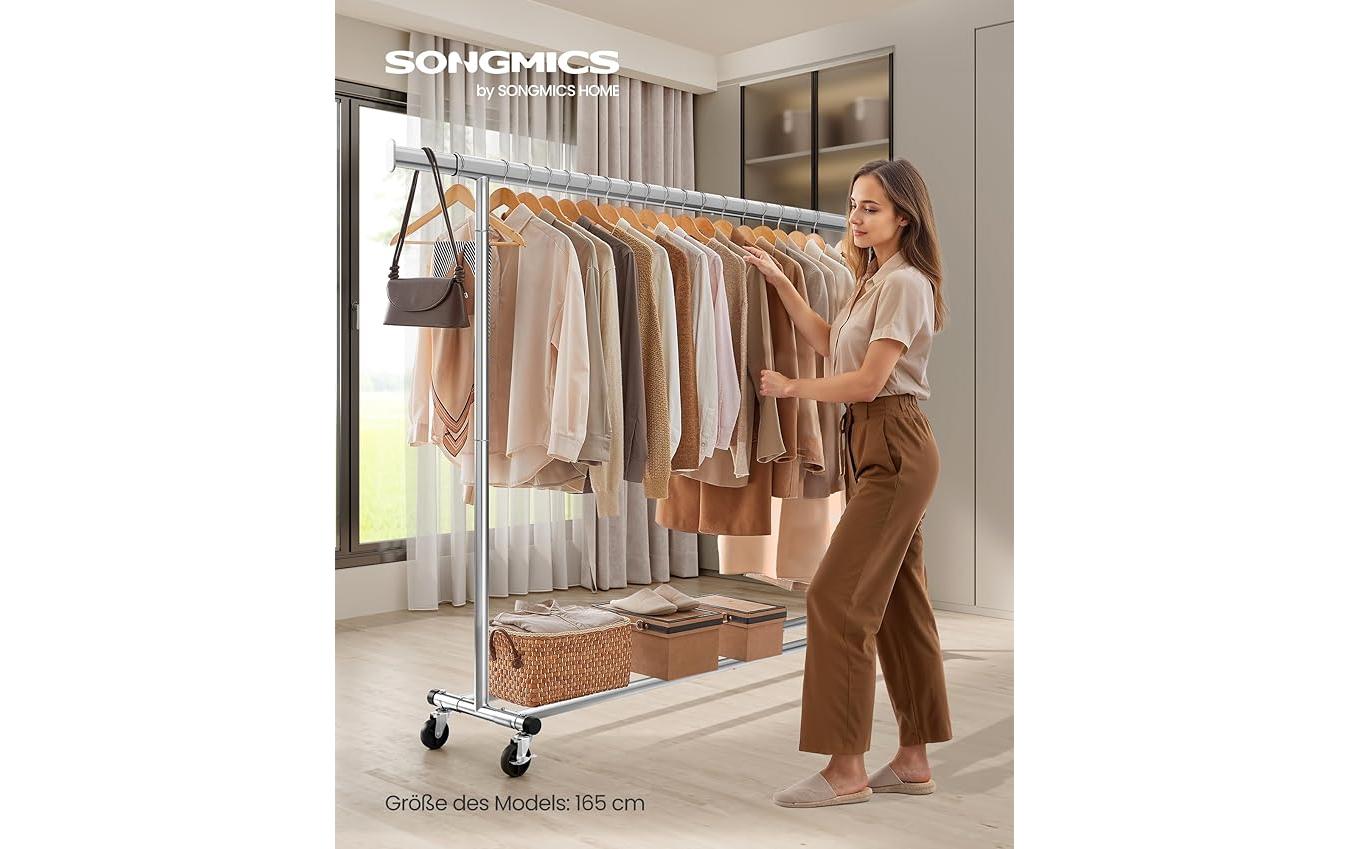 Songmics Kleiderständer – mit Rollen, ausziehbar, Stahl/Kunststoff, 160 × 45 × 161,5 cm, Traglast 150 kg