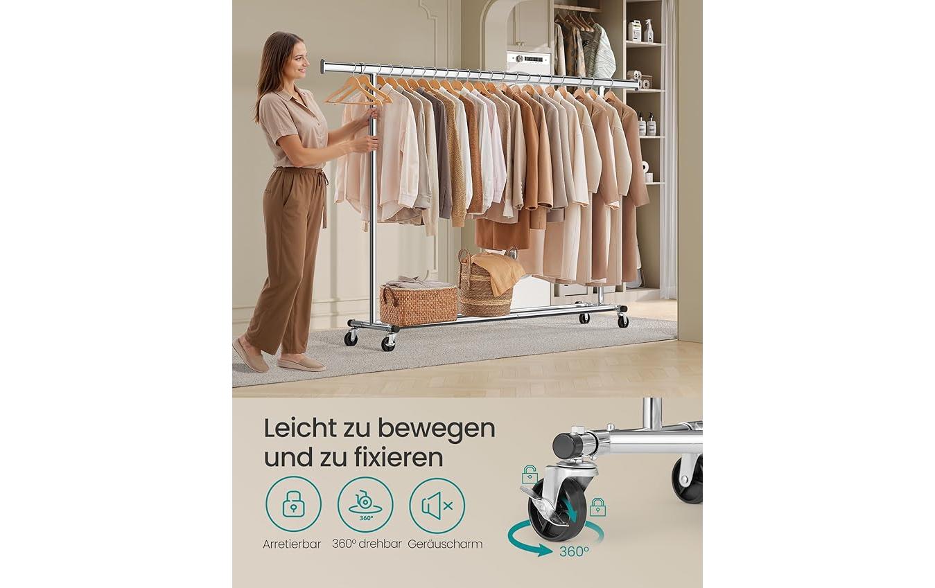 Songmics Kleiderständer – mit Rollen, ausziehbar, Stahl/Kunststoff, 160 × 45 × 161,5 cm, Traglast 150 kg