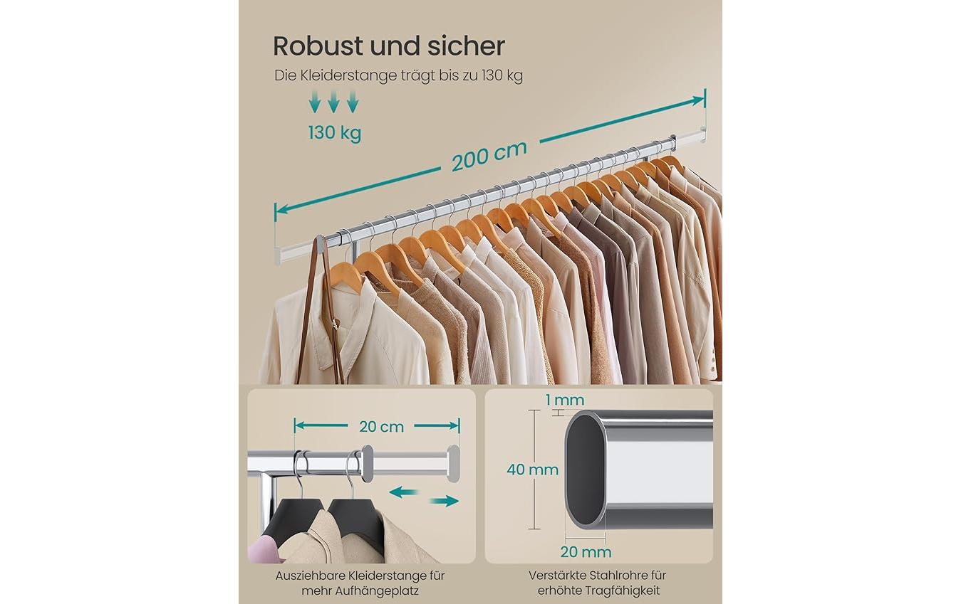Songmics Kleiderständer – mit Rollen, ausziehbar, Stahl/Kunststoff, 160 × 45 × 161,5 cm, Traglast 150 kg