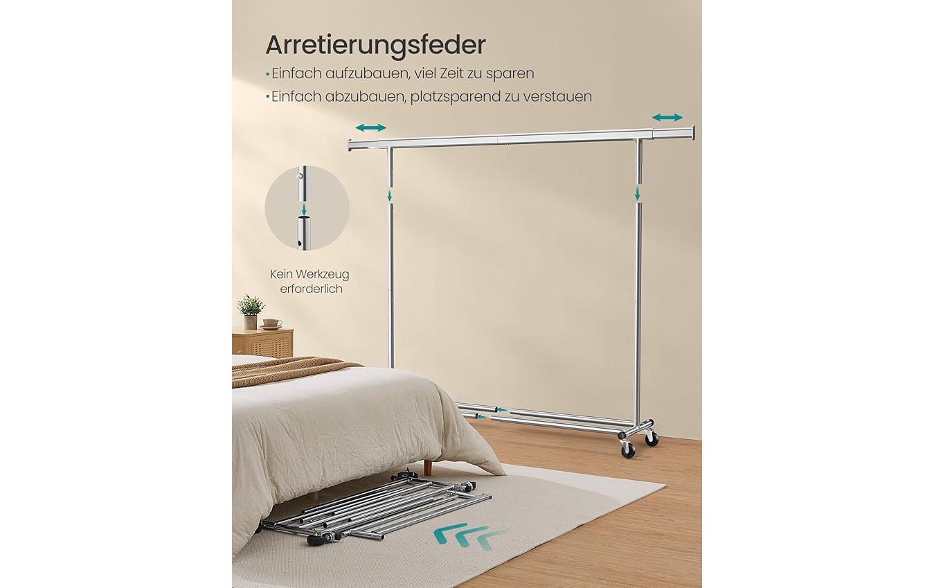 Songmics Kleiderständer – mit Rollen, ausziehbar, Stahl/Kunststoff, 160 × 45 × 161,5 cm, Traglast 150 kg