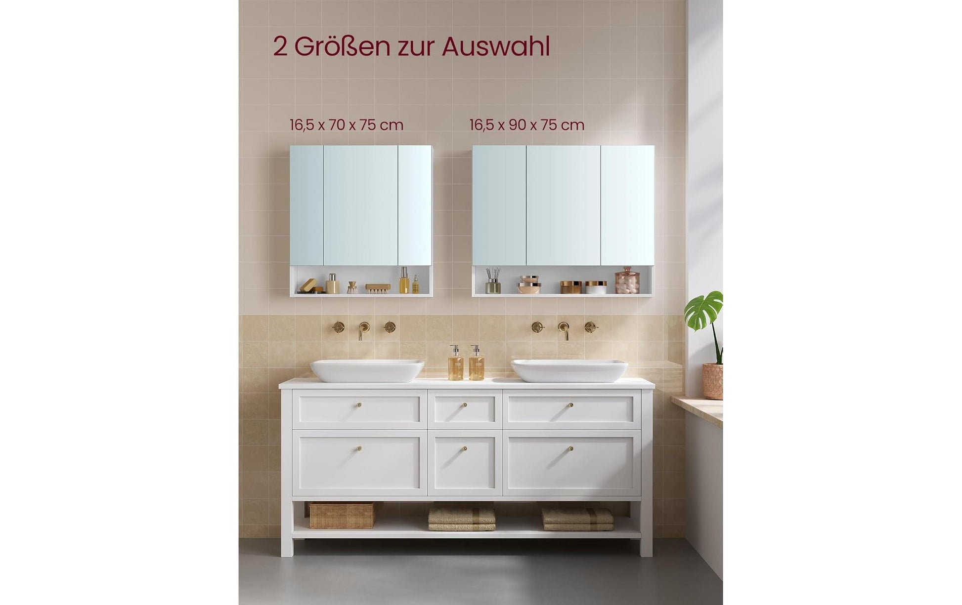 Vasagle Spiegelschrank – 90×16,5×75 cm, Spanholzplatte/Glas, Wandmontiert, Weiss