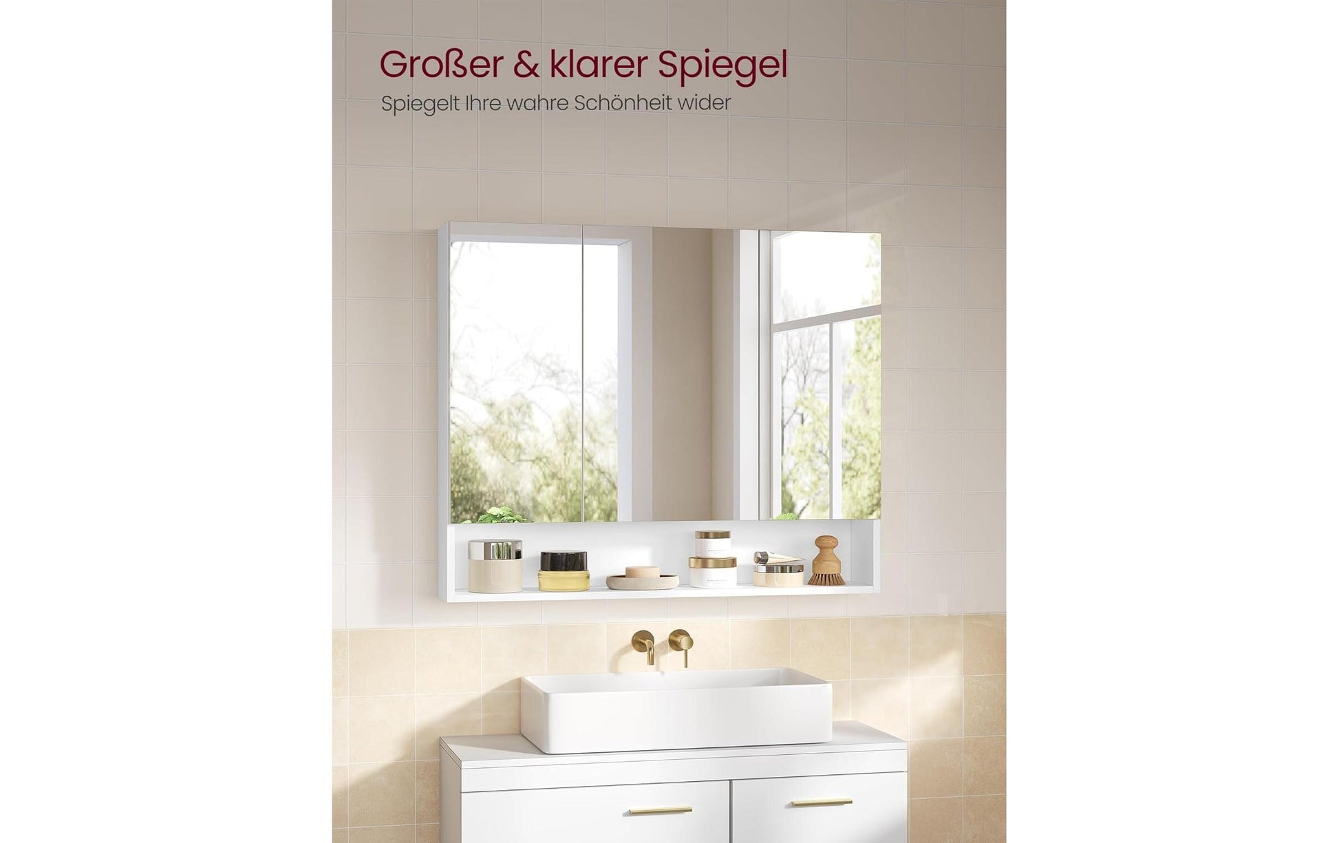 Vasagle Spiegelschrank – 90×16,5×75 cm, Spanholzplatte/Glas, Wandmontiert, Weiss