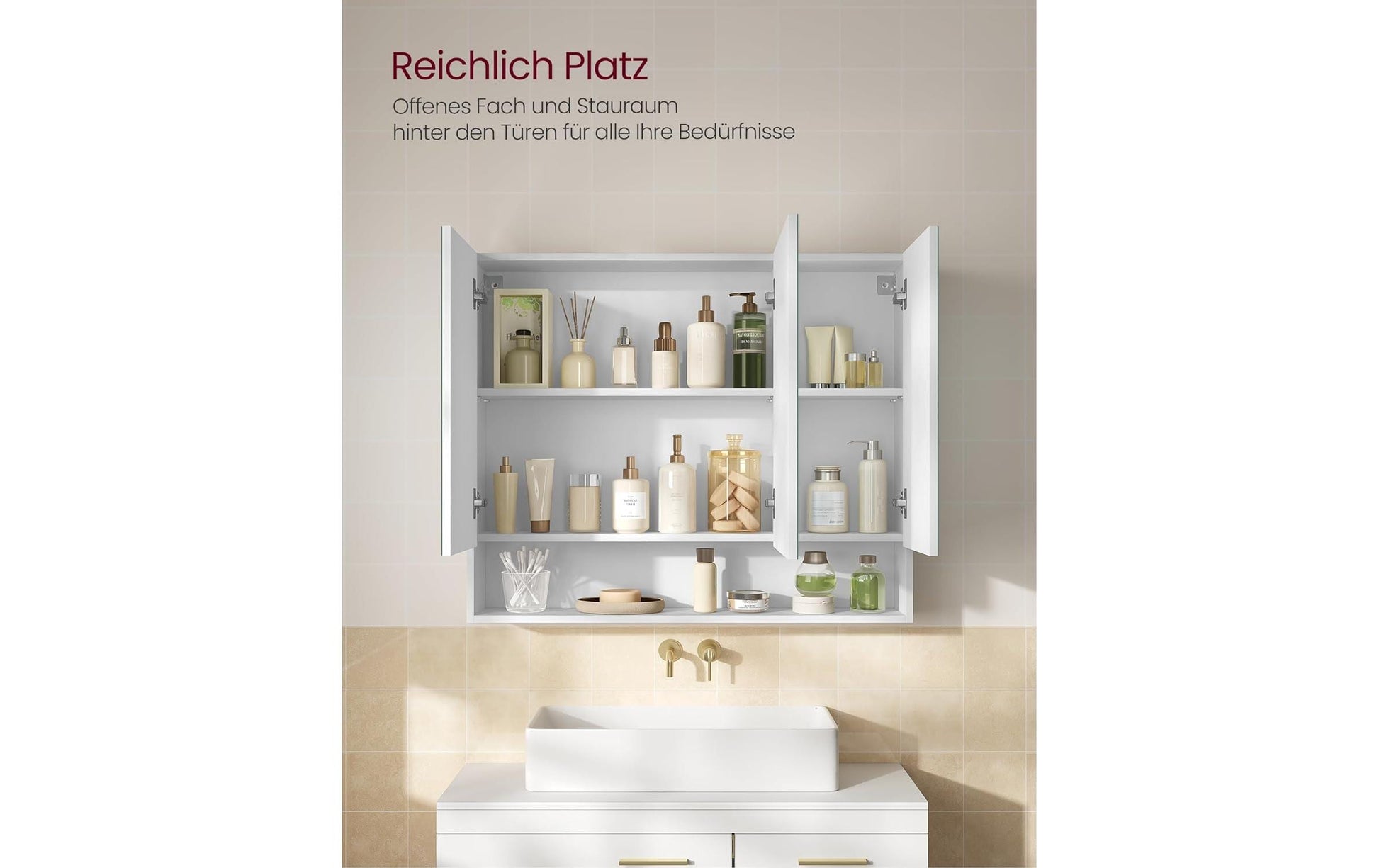 Vasagle Spiegelschrank – 90×16,5×75 cm, Spanholzplatte/Glas, Wandmontiert, Weiss