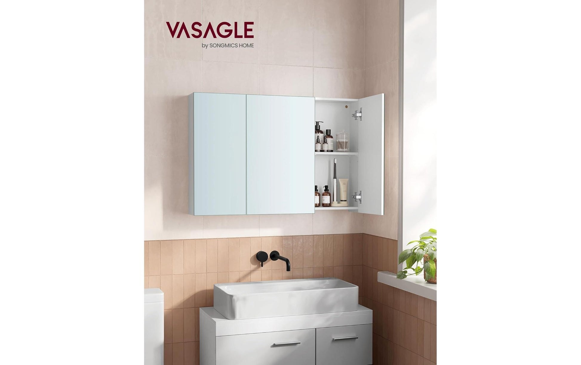 Vasagle Spiegelschrank – 90×15×60 cm, Spanholzplatte, Wandmontiert, Weiss