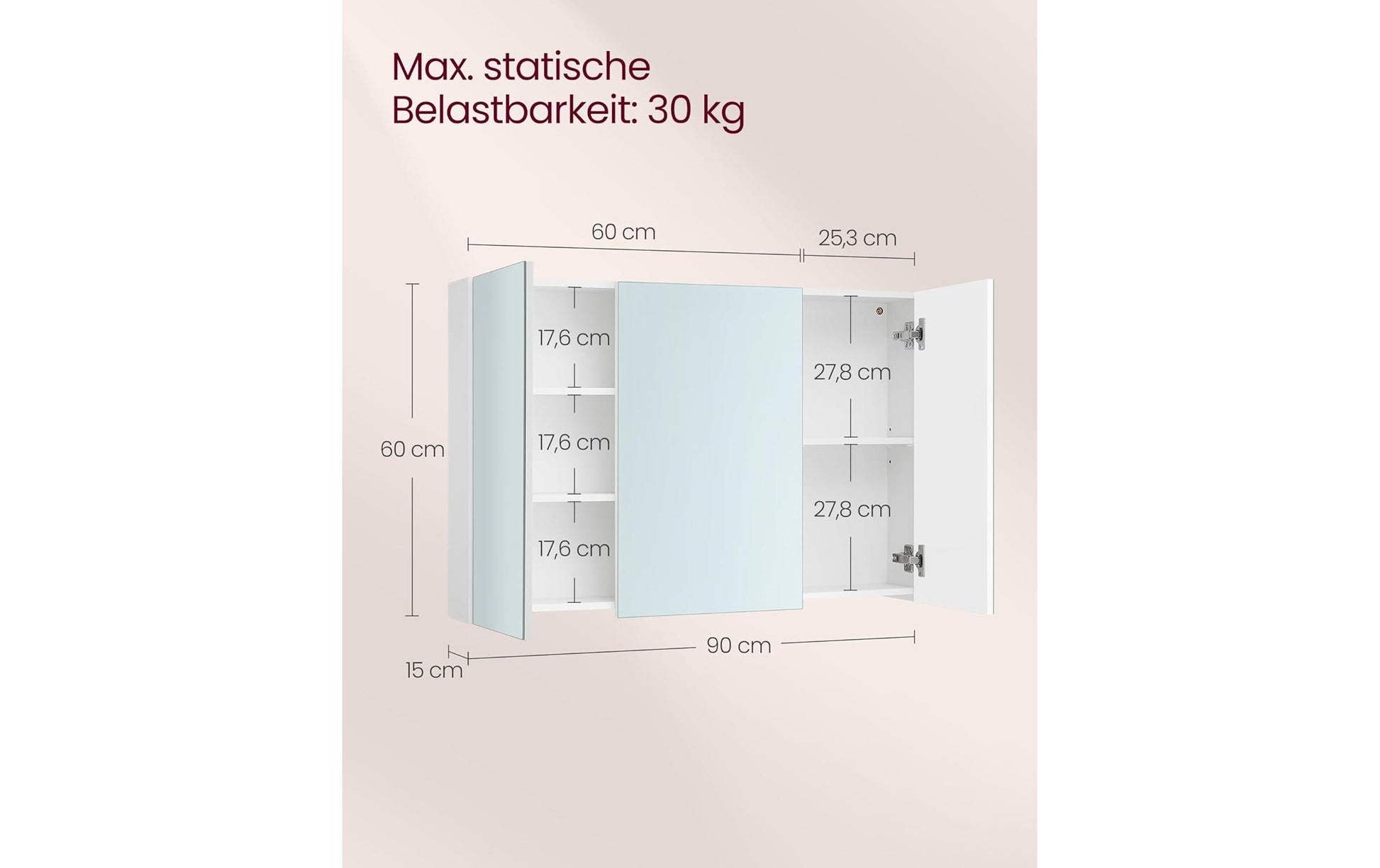 Vasagle Spiegelschrank – 90×15×60 cm, Spanholzplatte, Wandmontiert, Weiss