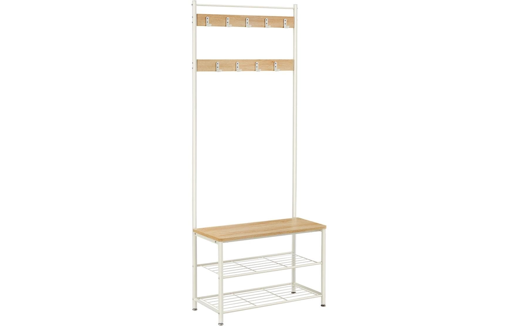 Vasagle Garderobenständer – 9 Haken, Stahl/Spanplatte, Weiss, 70 × 32,5 × 175 cm