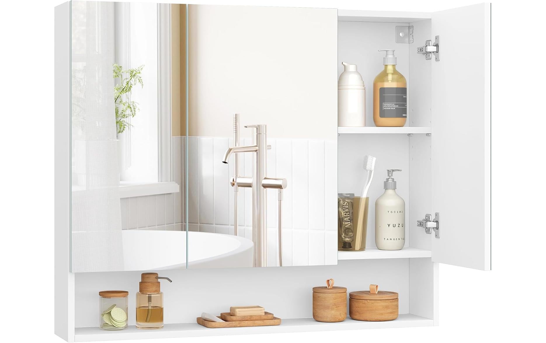 Vasagle Spiegelschrank – 90×16,5×75 cm, Spanholzplatte/Glas, Wandmontiert, Weiss