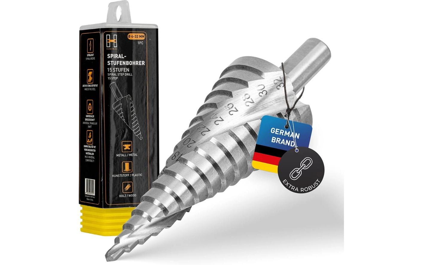 Hardtwerk Stufenbohrer 4–32 mm Stahl Aussenkantschaft – für Holz