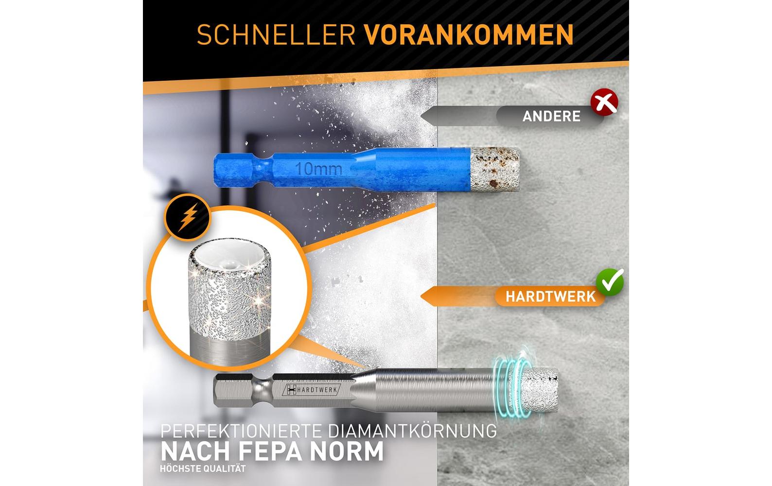 Hardtwerk Fliesenbohrer-Set 5-tlg. 6/8/10/12 mm Diamant 1/4" Sechskantschaft – für Fliesen
