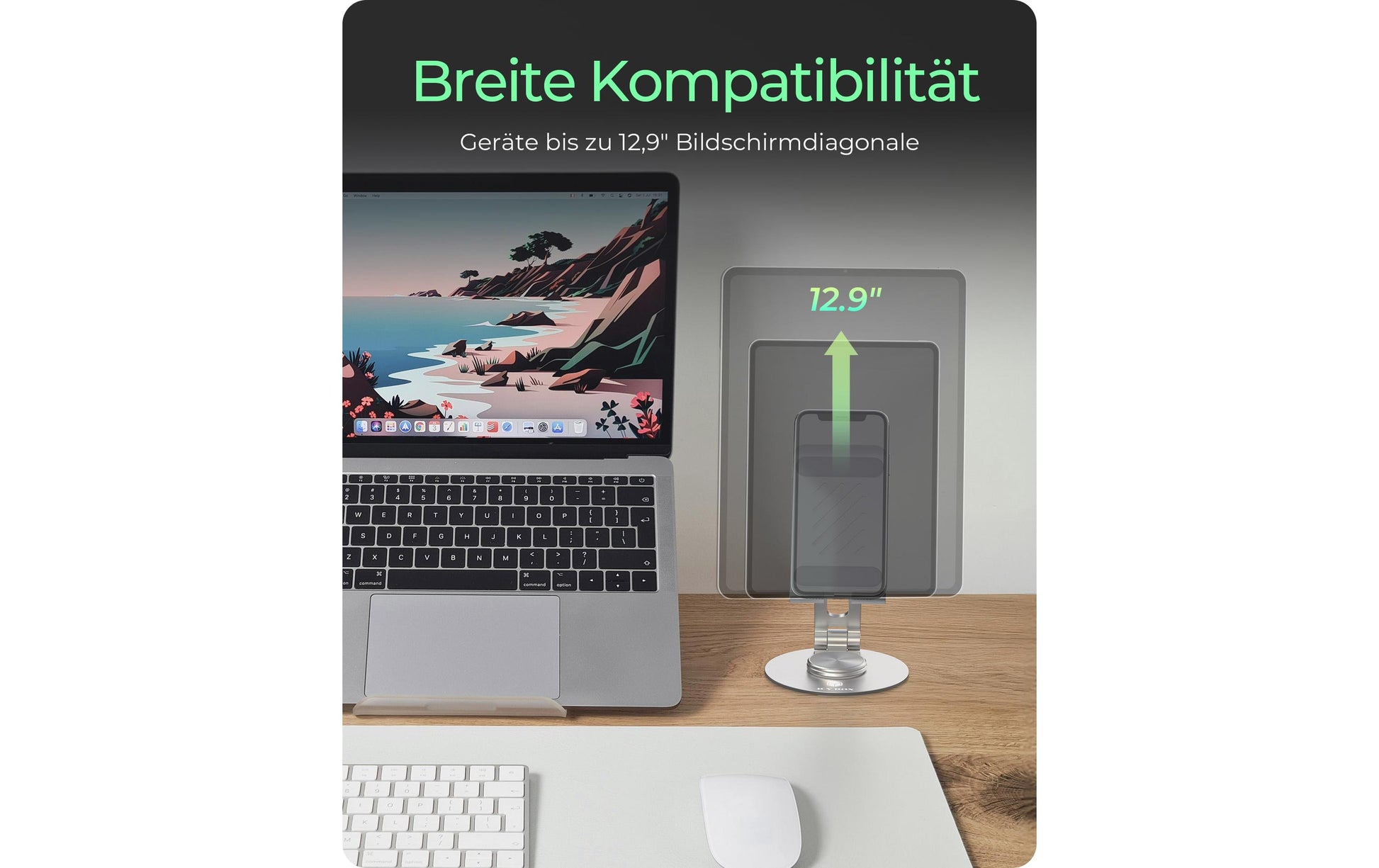 RaidSonic Tablet-Ständer – für Tablets bis 12,9", 360° drehbar – Grau