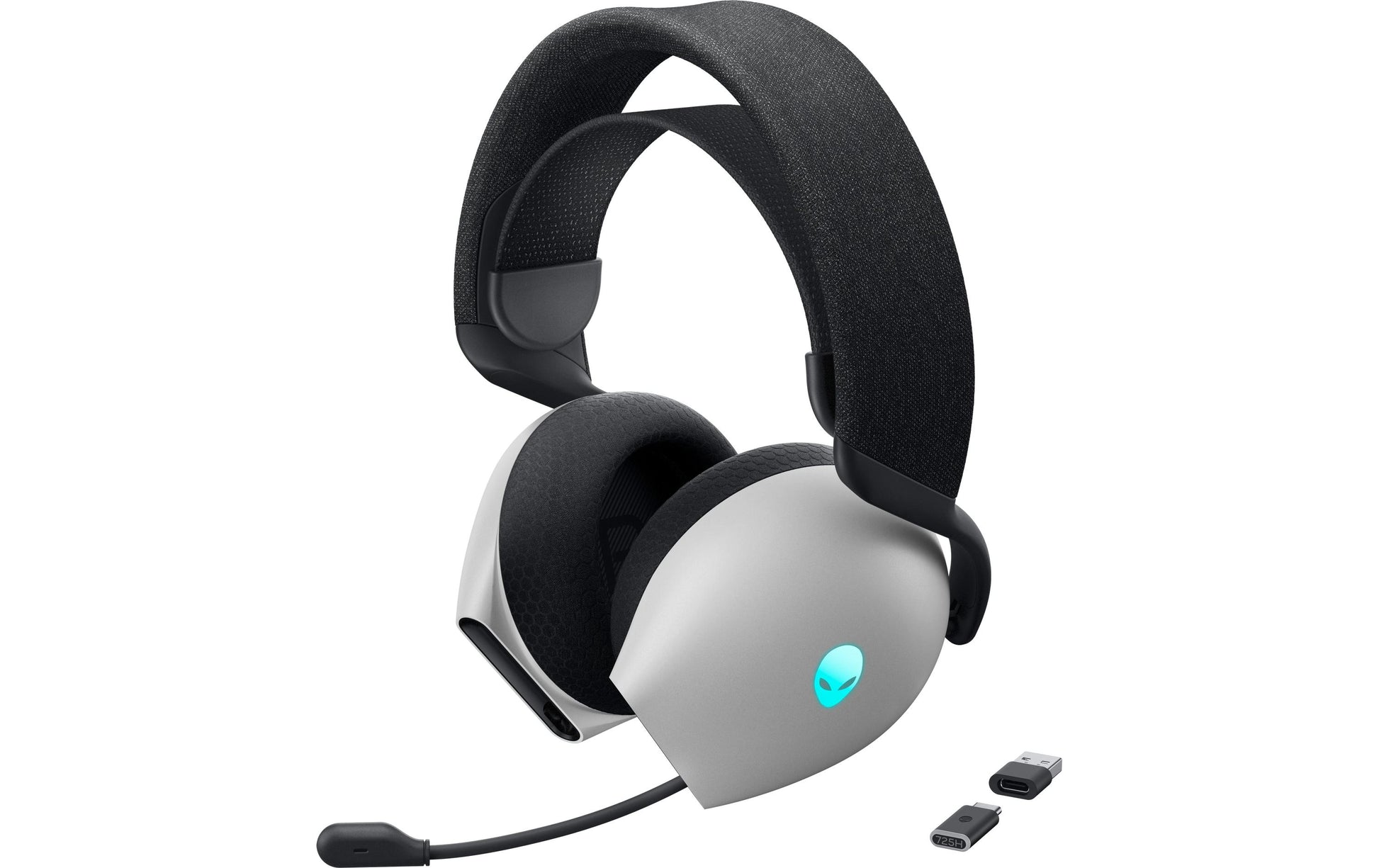 Alienware AW725H Gaming-Headset – Over-Ear, Stereo, Kabel + BT, ANC, mit USB-C-Dongle, Schwarz/Weiss