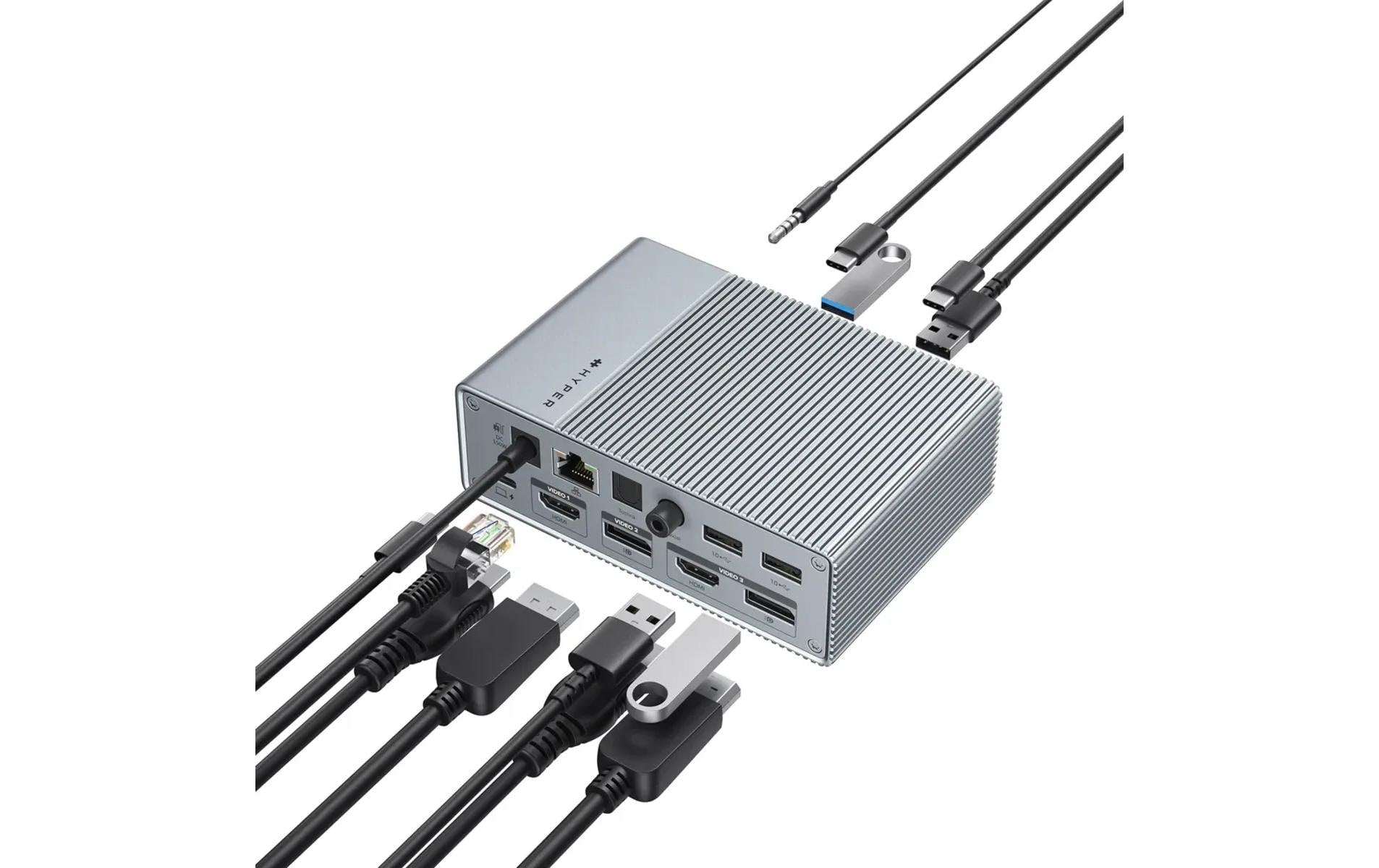 Hyper GEN2 Dockingstation – USB-C, 2× DP, 2× HDMI, 3× USB-A, GbE, 3,5 mm Audio, für Windows/Mac/ChromeOS